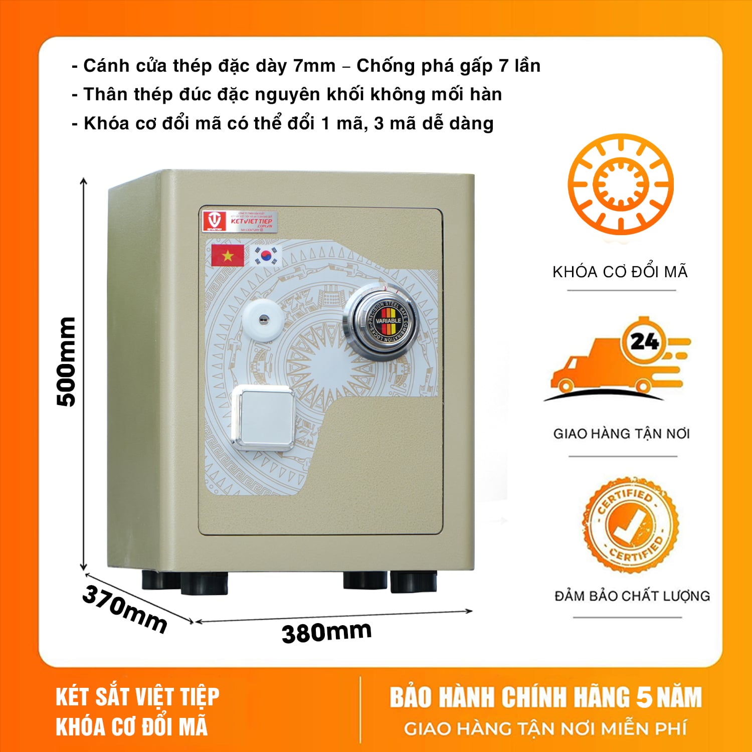 Két sắt MINI siêu cường Việt Tiệp KVTSC166 Khóa Cơ Đổi Mã chống cháy