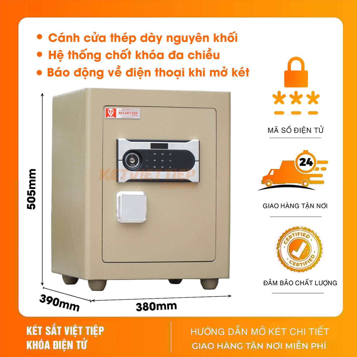 Két sắt Việt Tiệp KVTSC34DT khóa điện tử cánh cửa thép đúc dày 7 ly, có kết nối app điện thoại