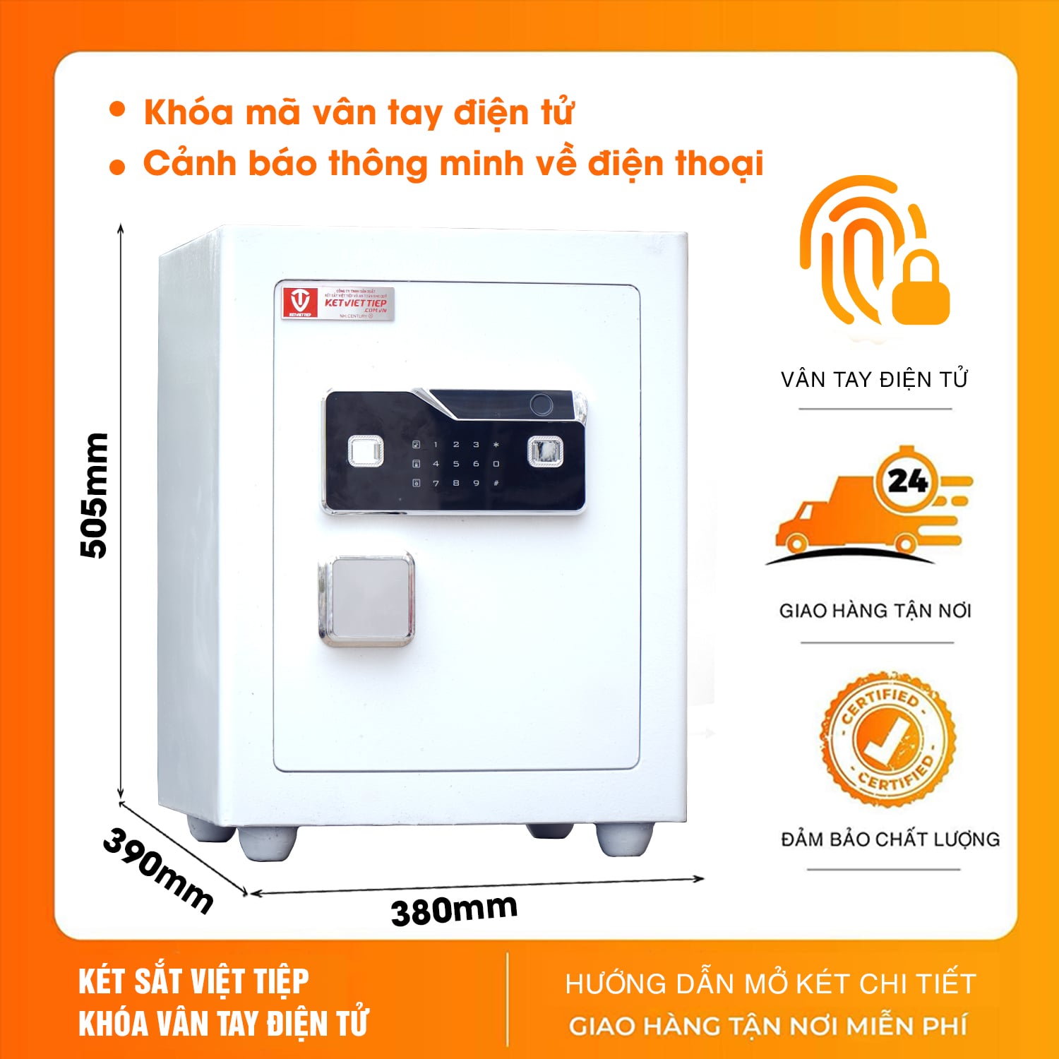 Két sắt siêu cường Việt Tiệp KVTSC166 Vân tay điện tử trắng