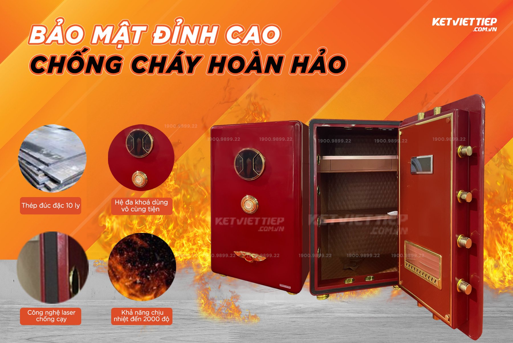 Két Sắt Aifeibao Khoá Vân Tay, Điện Tử 70-ALS Đỏ