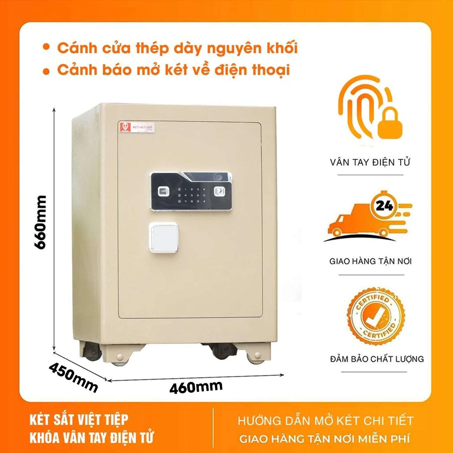 Két Việt Tiệp KSC66VTDT Vân Tay Điện Tử Kết Nối Thông Minh Về Điện Thoại