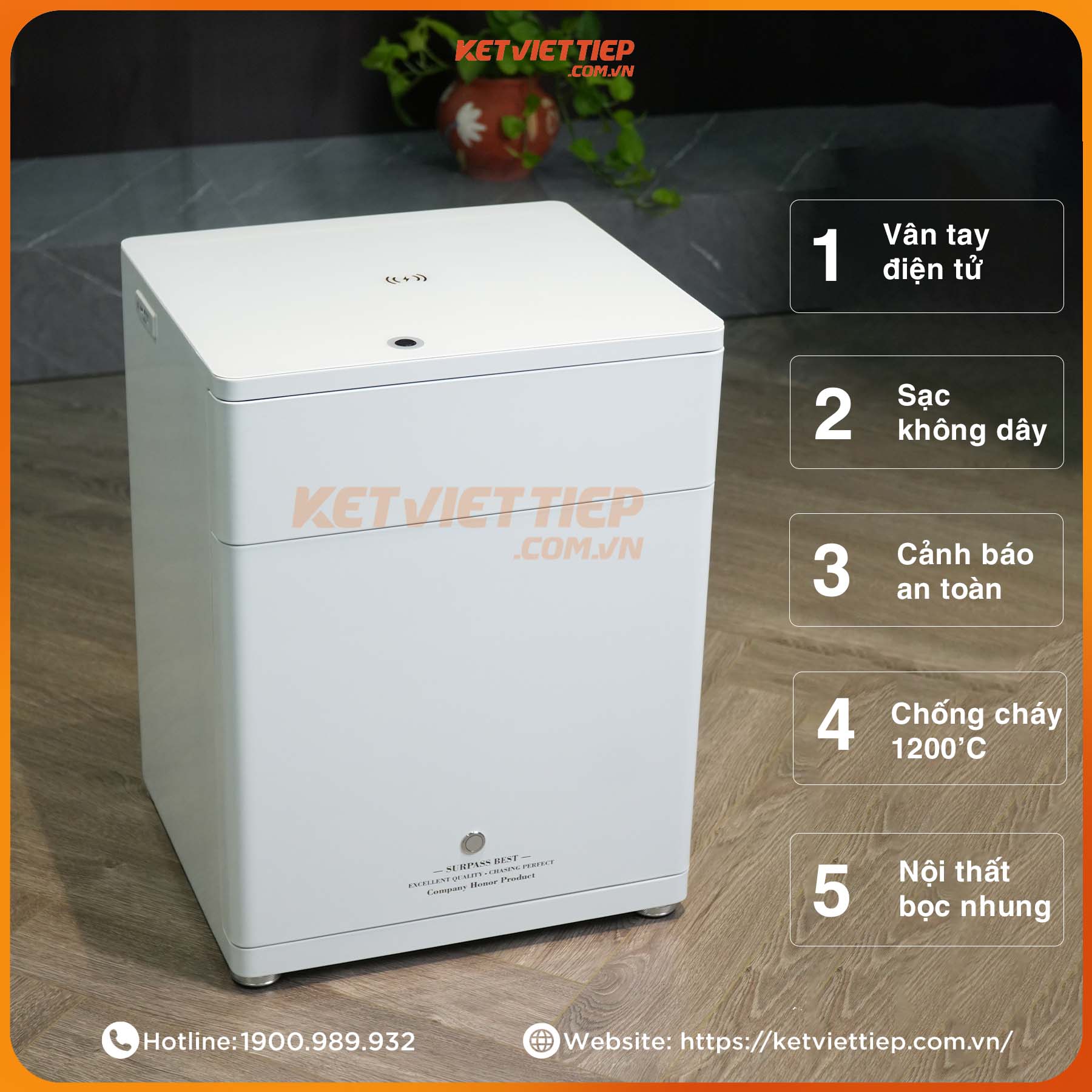 Két Sắt Vân Tay Bofa BY-55CT Để Tab đầu giường, Có Sạc Không Dây Thông Minh