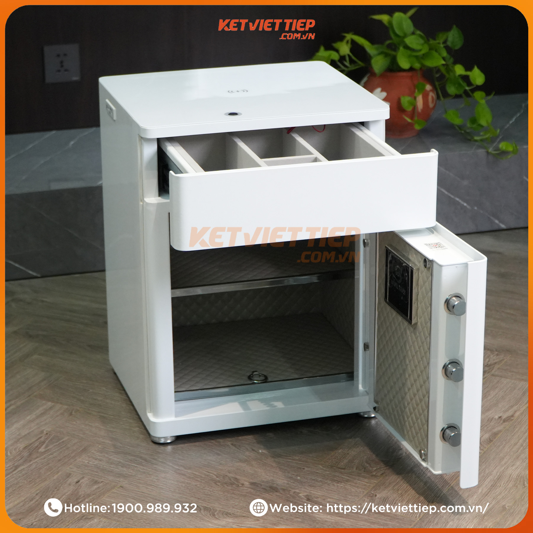 Két Sắt Vân Tay Bofa BY-55CT Để Tab đầu giường, Có Sạc Không Dây Thông Minh