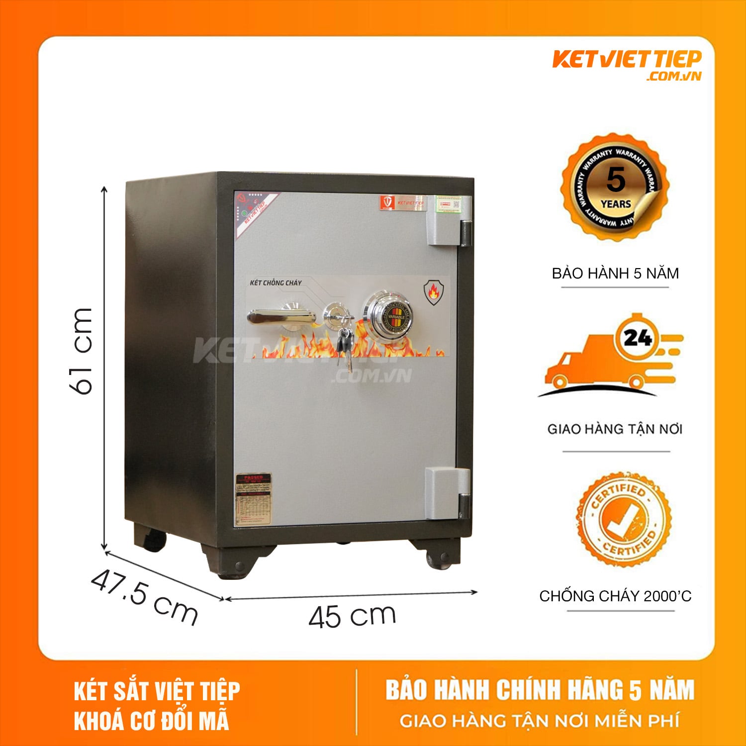 Két Sắt Việt Tiệp KV45 Khóa Cơ đổi mã theo ý muốn