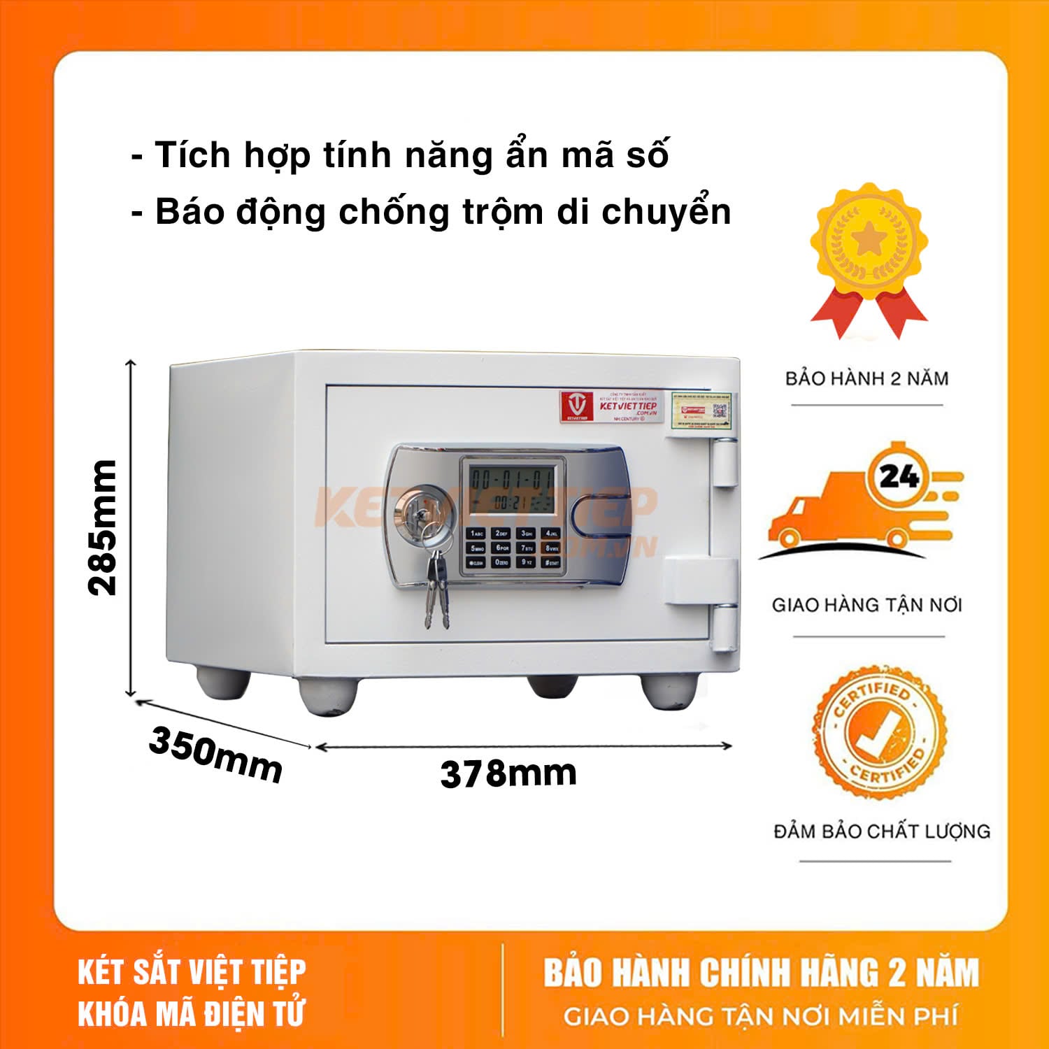 Két Sắt Mini Việt Tiệp chống cháy KVT206 Màu Trắng Khóa Điện Tử có chuông báo động