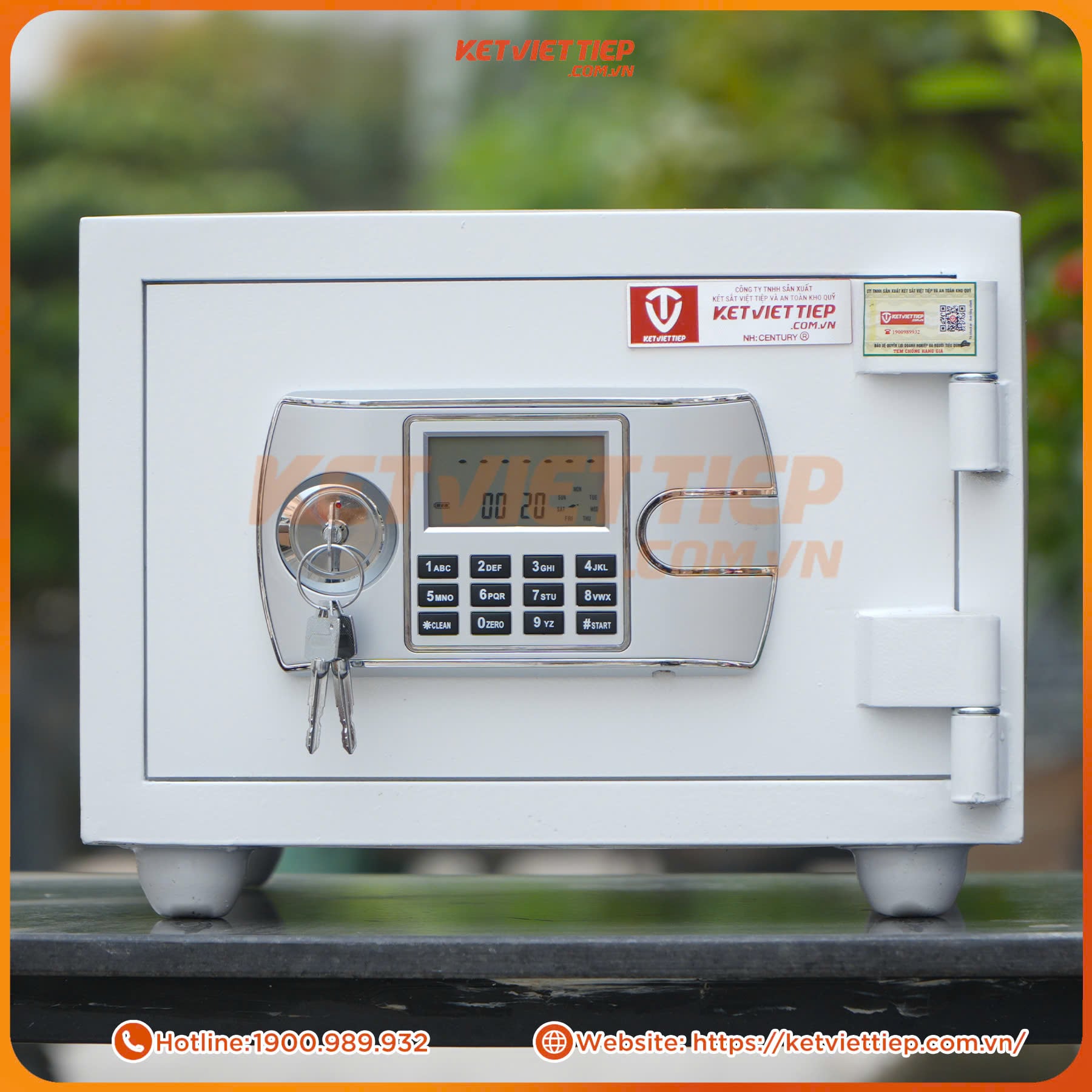 Két Sắt Mini Việt Tiệp chống cháy KVT206 Màu Trắng Khóa Điện Tử có chuông báo động