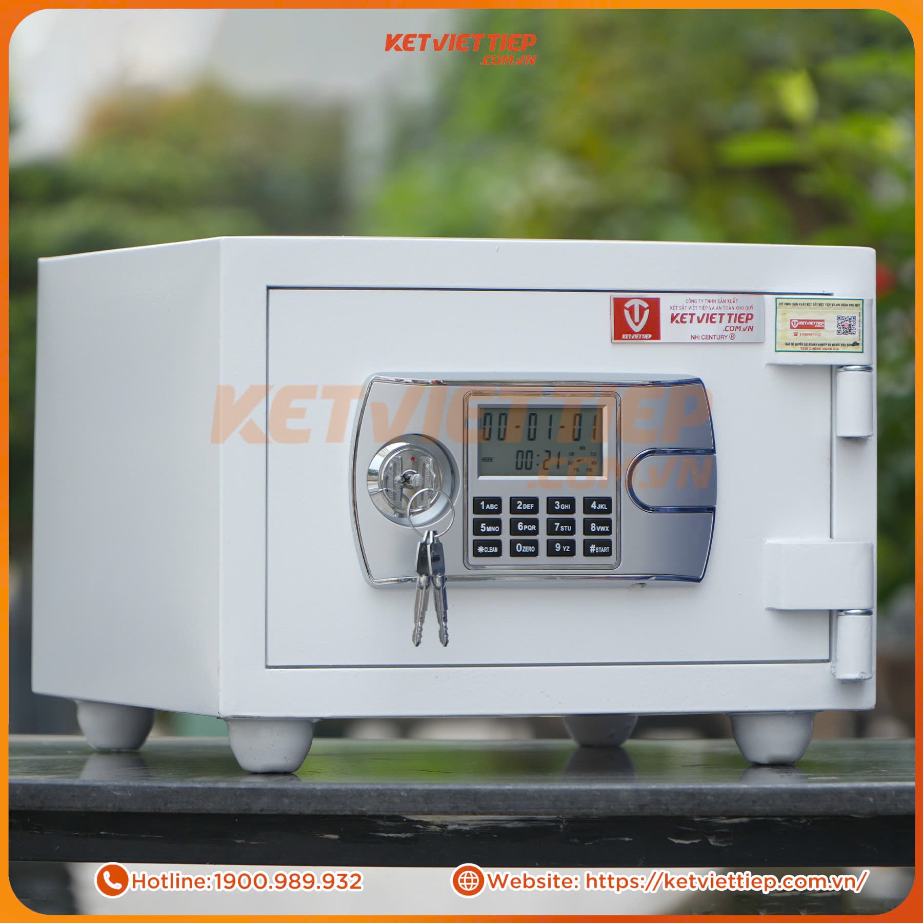 Két Sắt Mini Việt Tiệp chống cháy KVT206 Màu Trắng Khóa Điện Tử có chuông báo động