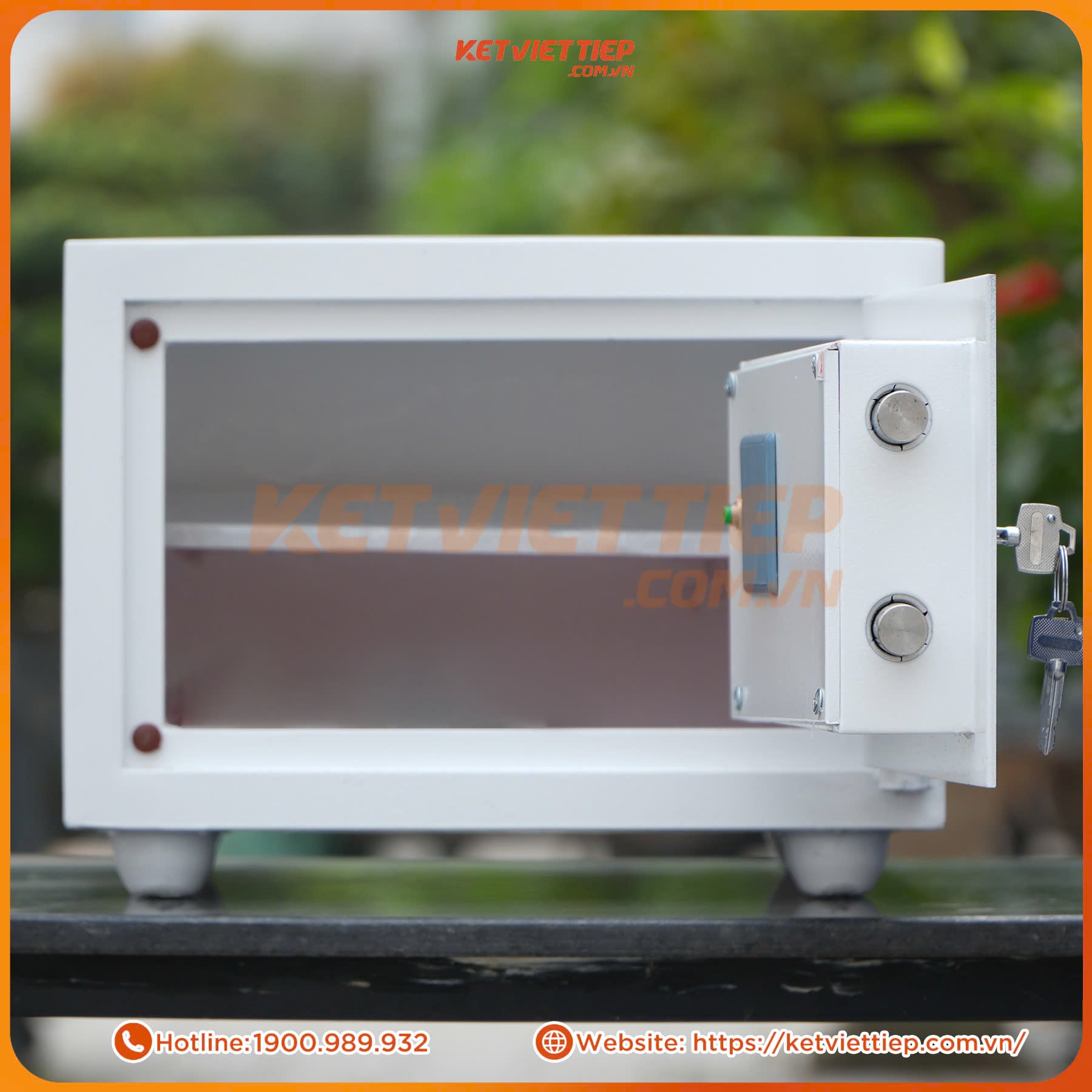 Két Sắt Mini Việt Tiệp chống cháy KVT206 Màu Trắng Khóa Điện Tử có chuông báo động