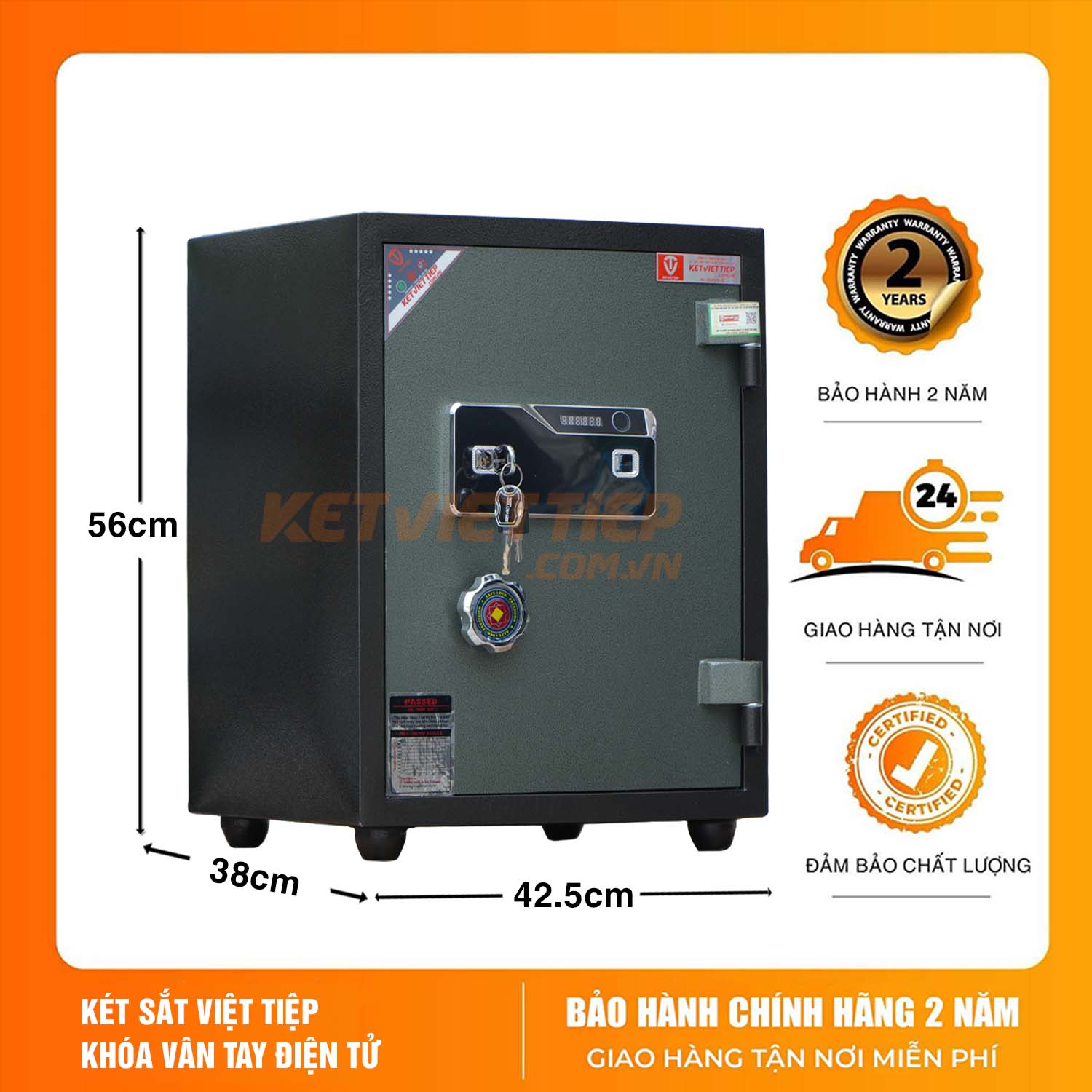 Két Sắt Việt Tiệp Chống Cháy  KVT68VTDT Khóa Vân Tay Điện Tử Mẫu Mới Cao Cấp