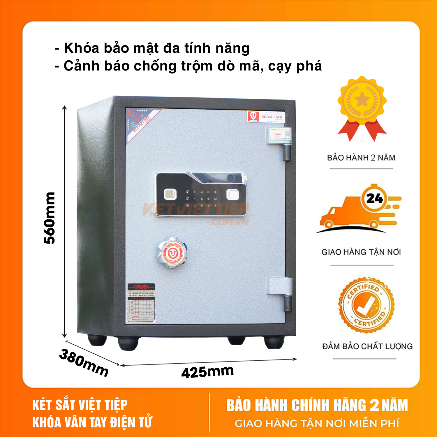 Két Sắt Việt Tiệp KVT58VTDT Khóa Vân Tay Điện Tử Thông Minh