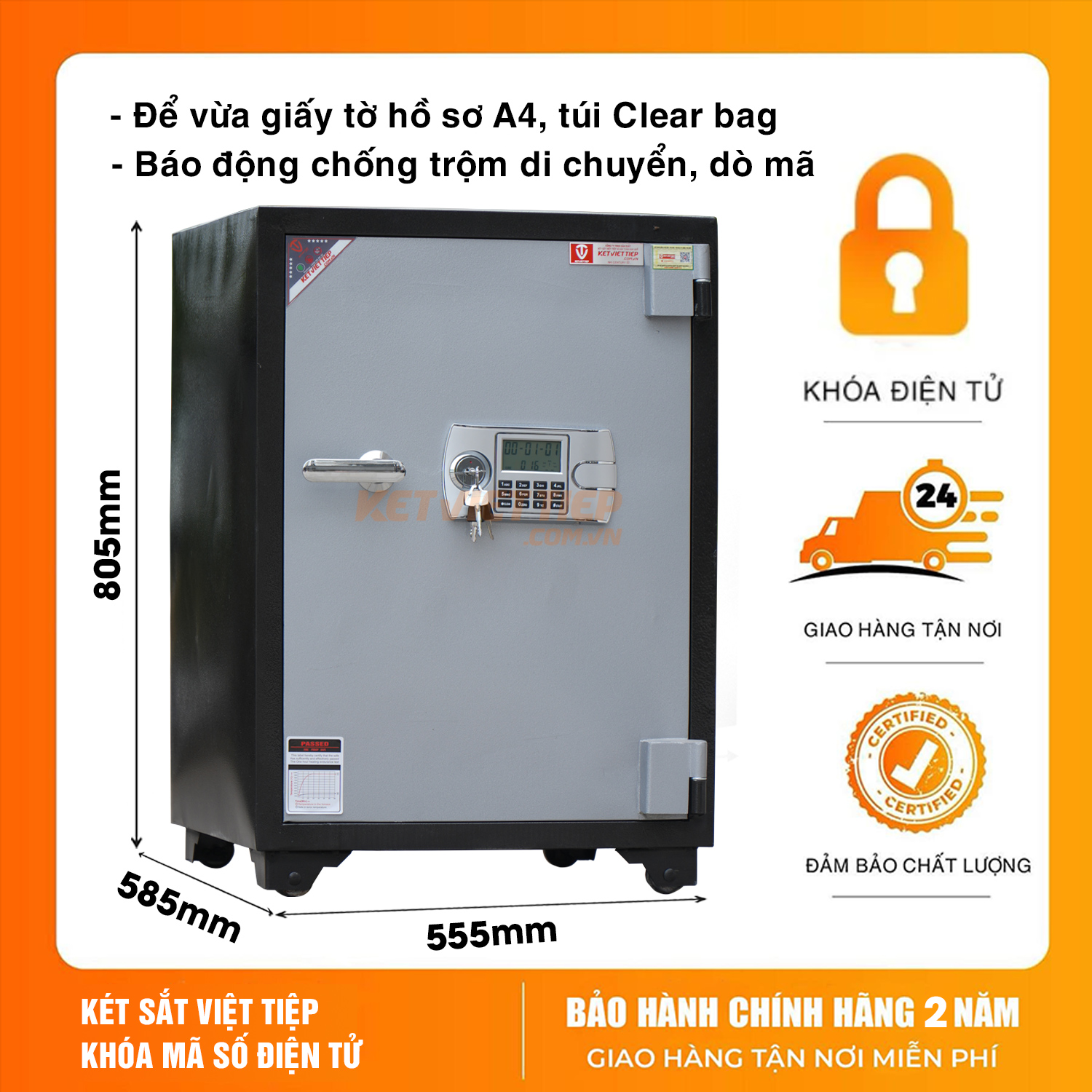 Két Sắt Điện Tử Việt Tiệp Chống Cháy KVT145DT