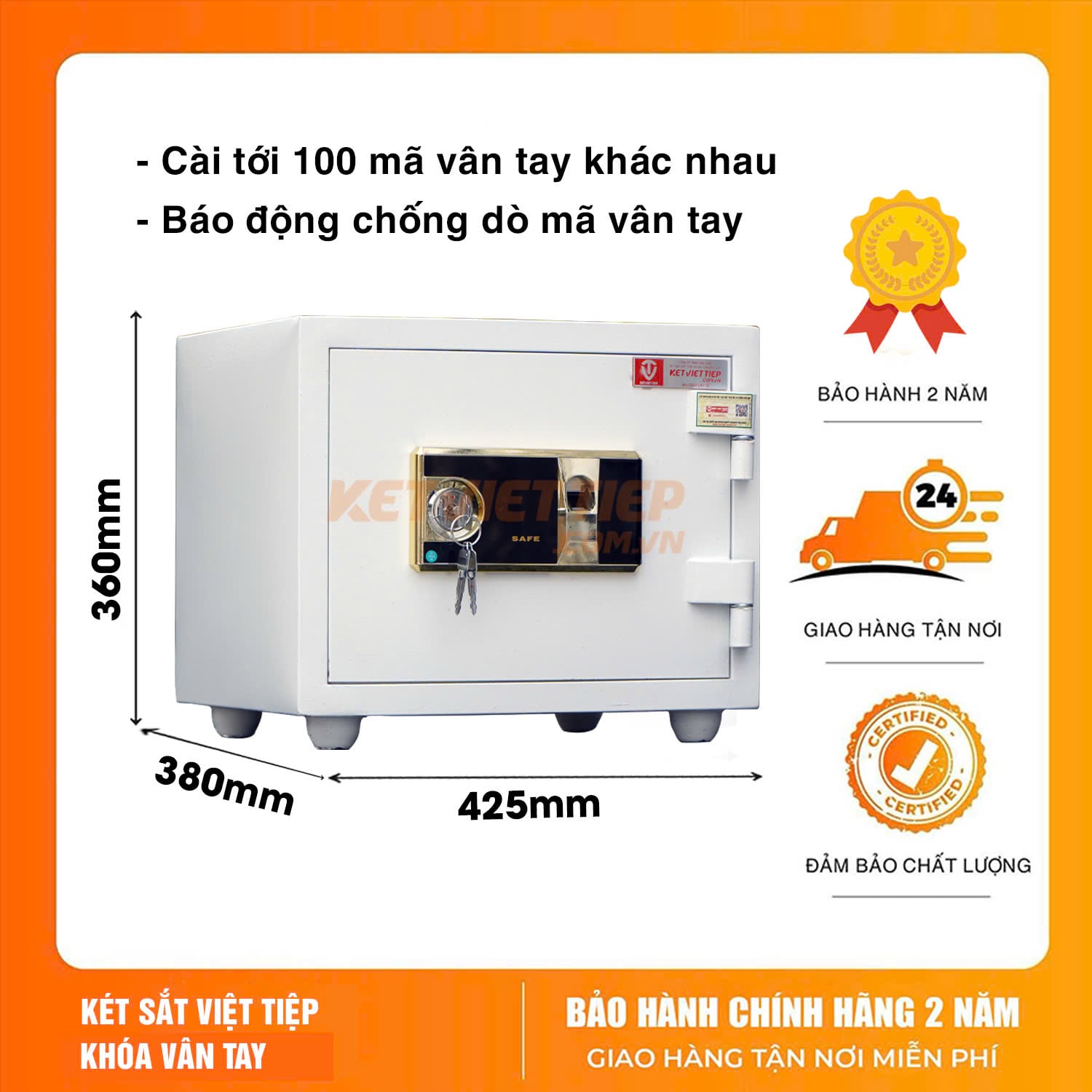 Két Sắt Vân Tay Việt Tiệp KVT328VT Màu Trắng cánh dày thép tấm