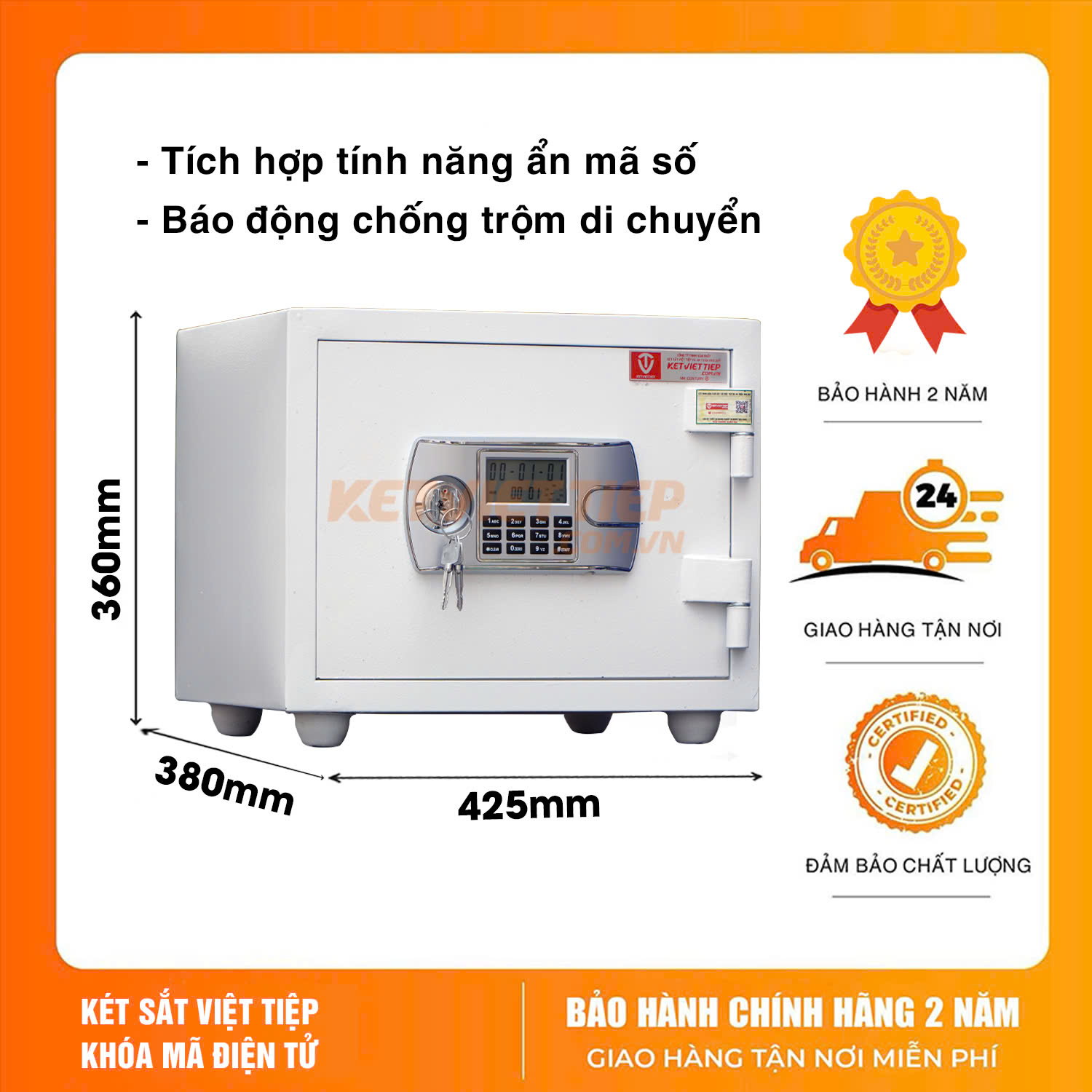 Két Sắt Việt Tiệp KV306 Điện Tử Màu Trắng Chính Hãng