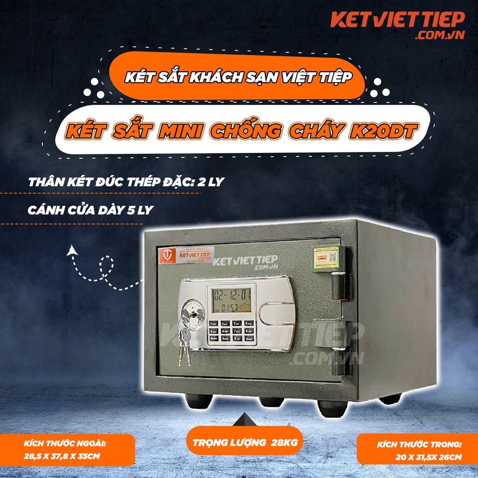 Két Sắt Mini Việt Tiệp chống cháy KVT20 Khóa Điện Tử có chuông báo động