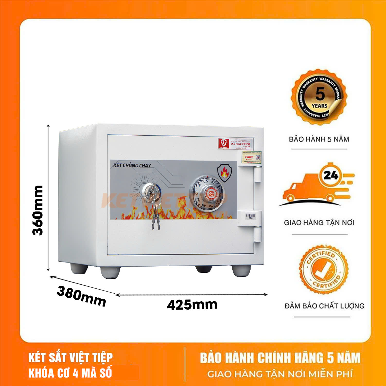 Két Sắt Mini Việt Tiệp Chính Hãng KVT216 Màu Trắng Khoá Cơ chống cháy nhỏ gọn