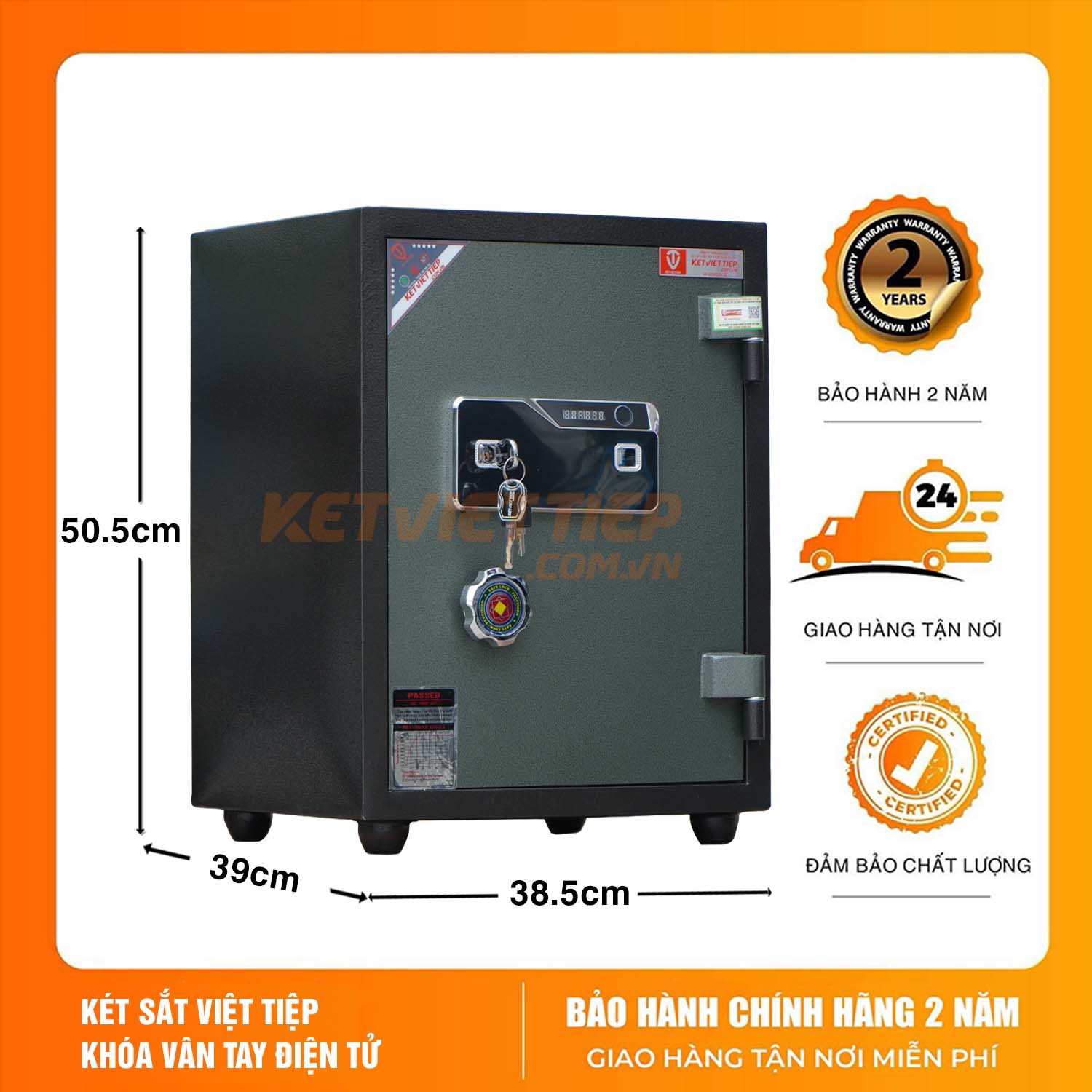 Két Sắt Việt Tiệp Vân Tay Điện Tử KVT55VTDT Chống Cháy