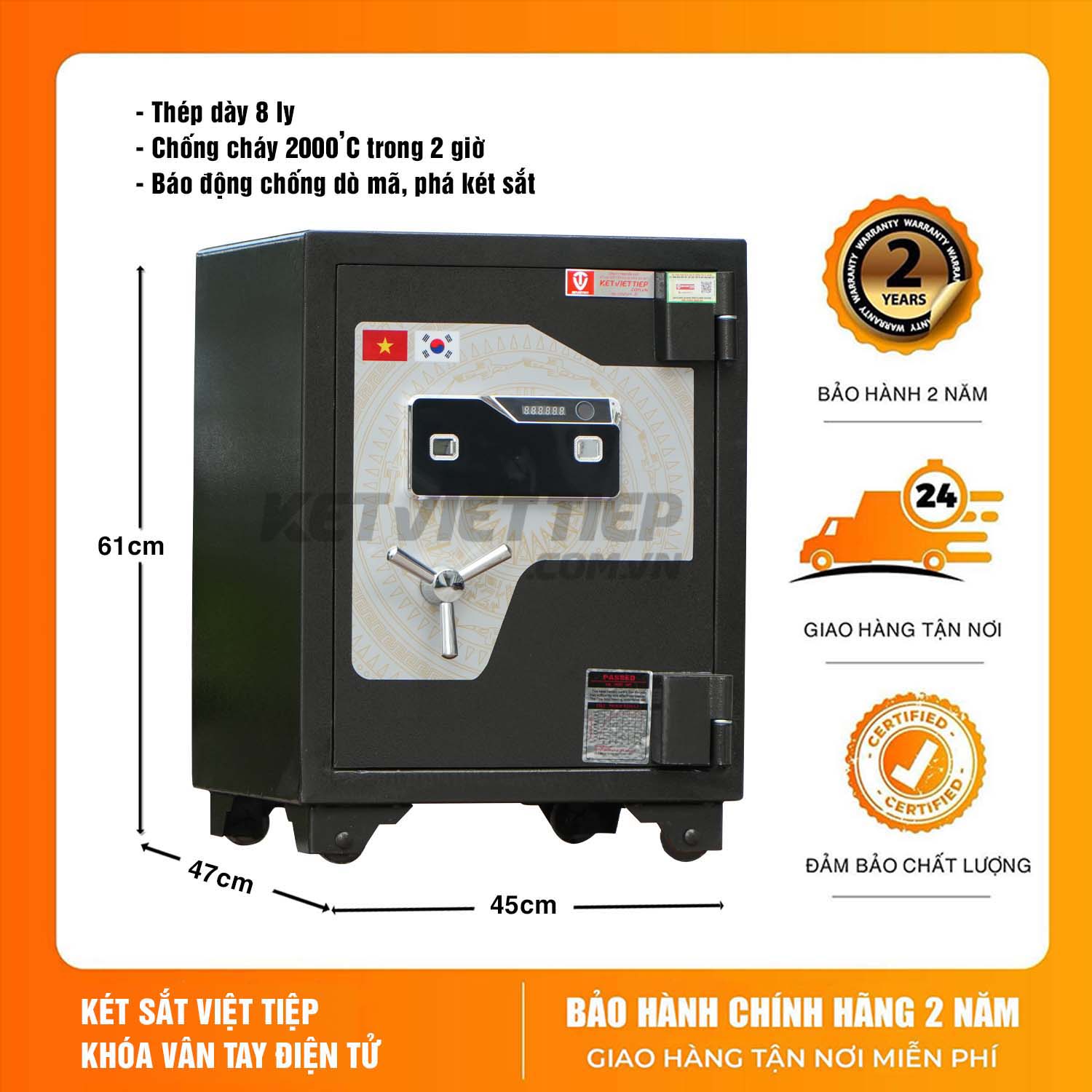 Két sắt Vân Tay Việt Tiệp Cao Cấp Siêu Cường KVTSC45 Vân Tay Điện Tử Mẫu Mới