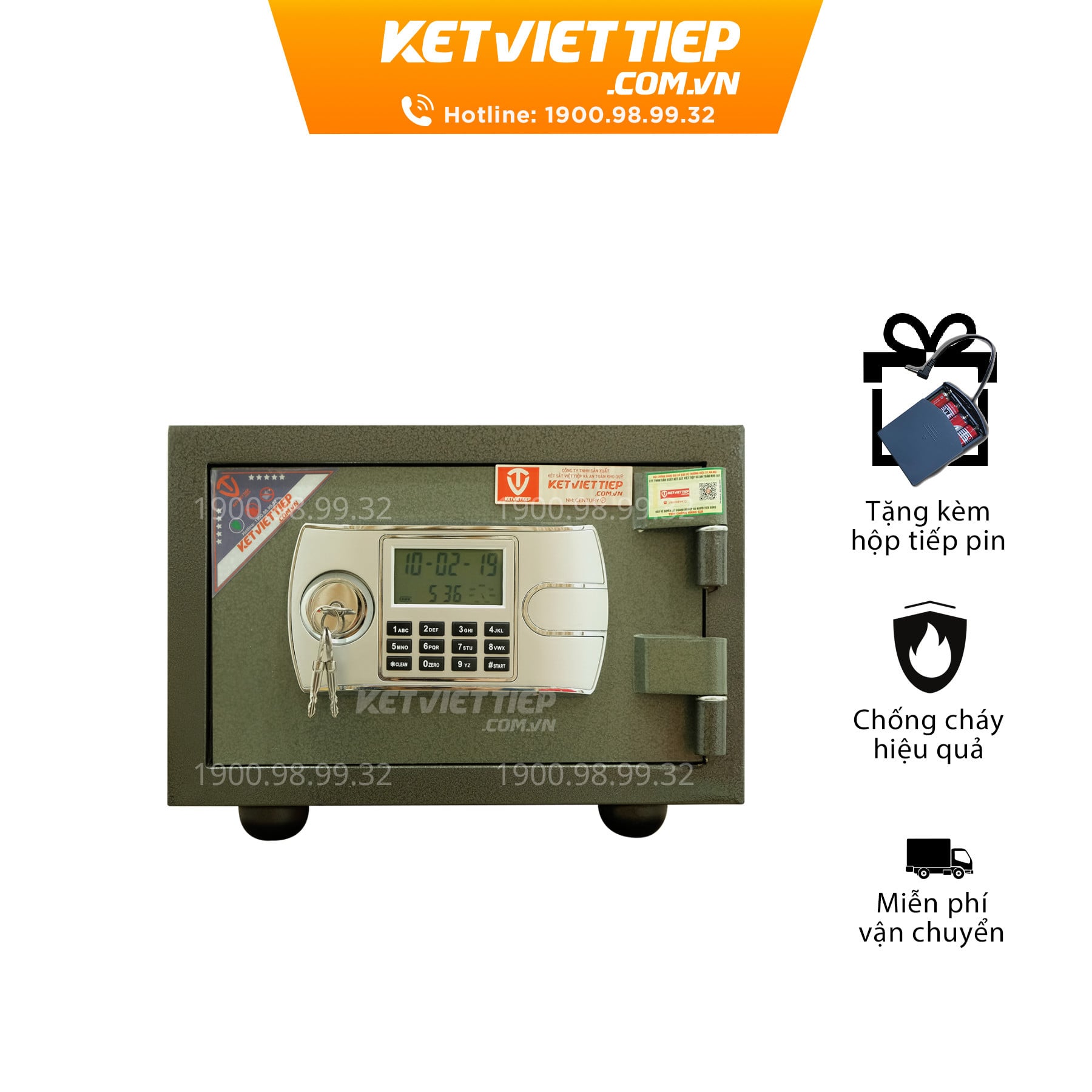 Két Sắt Mini Việt Tiệp chống cháy KVT20 Khóa Điện Tử có chuông báo động