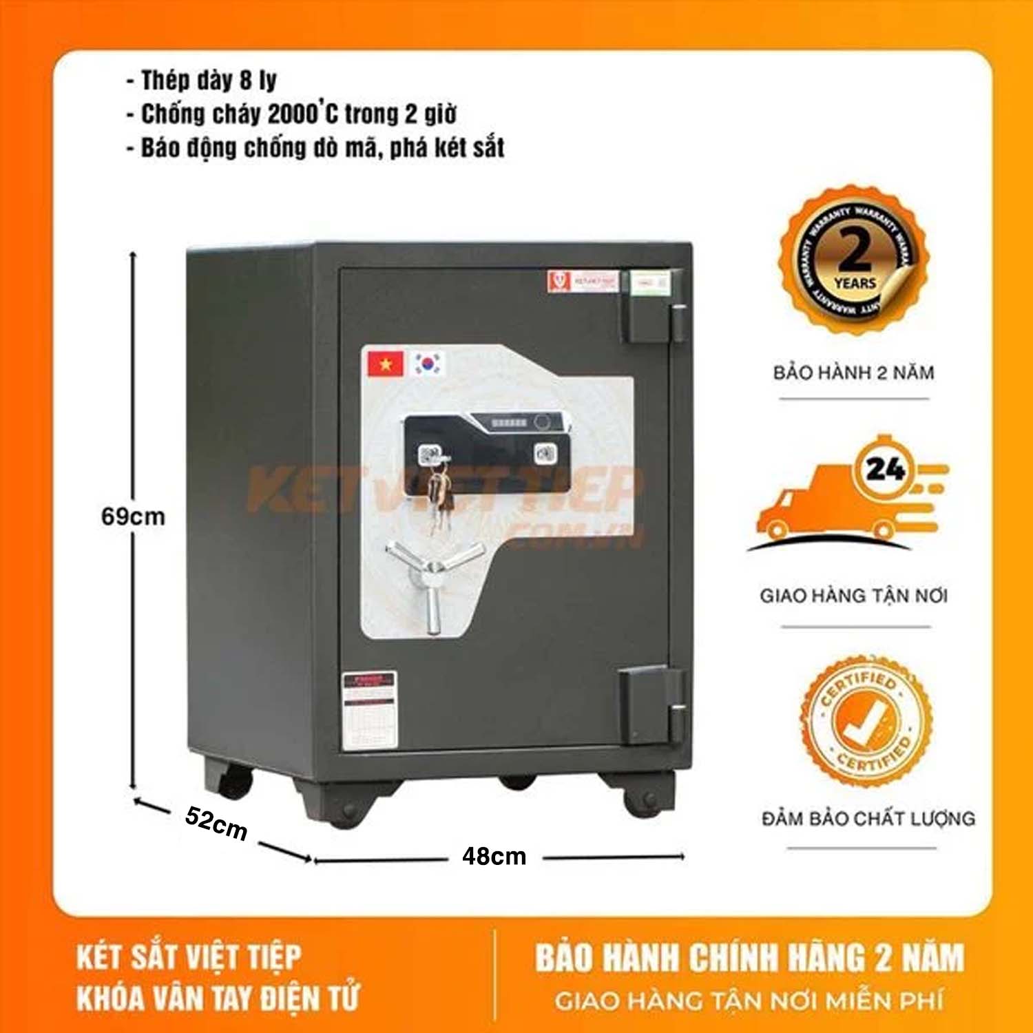 Két sắt Việt Tiệp siêu cường KVTSC188 Khóa vân tay điện tử Mẫu Mới