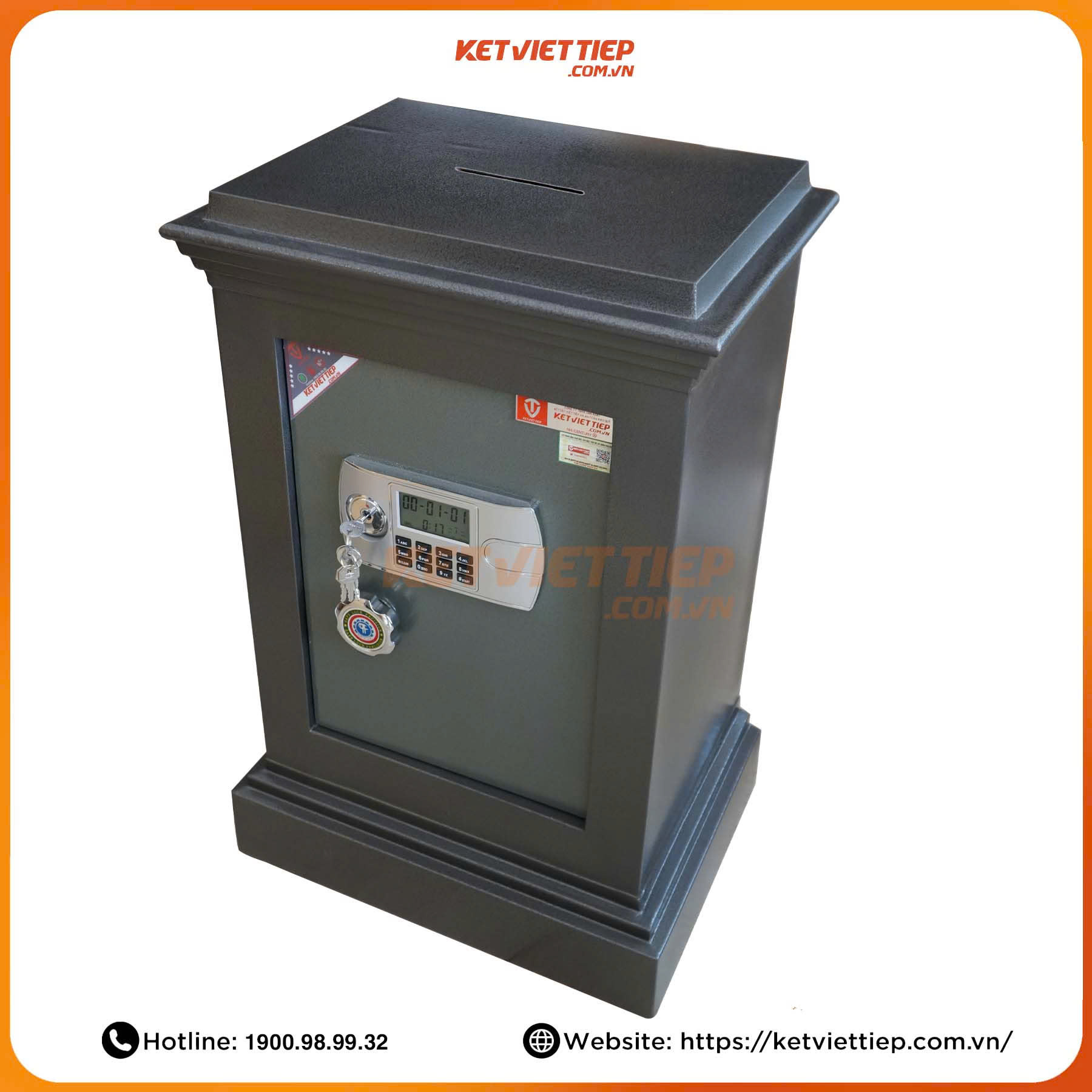 Két Sắt Công Đức mầu đỏ Có Khe Bỏ Tiền Khóa Điện Tử CĐ80 chống cậy phá