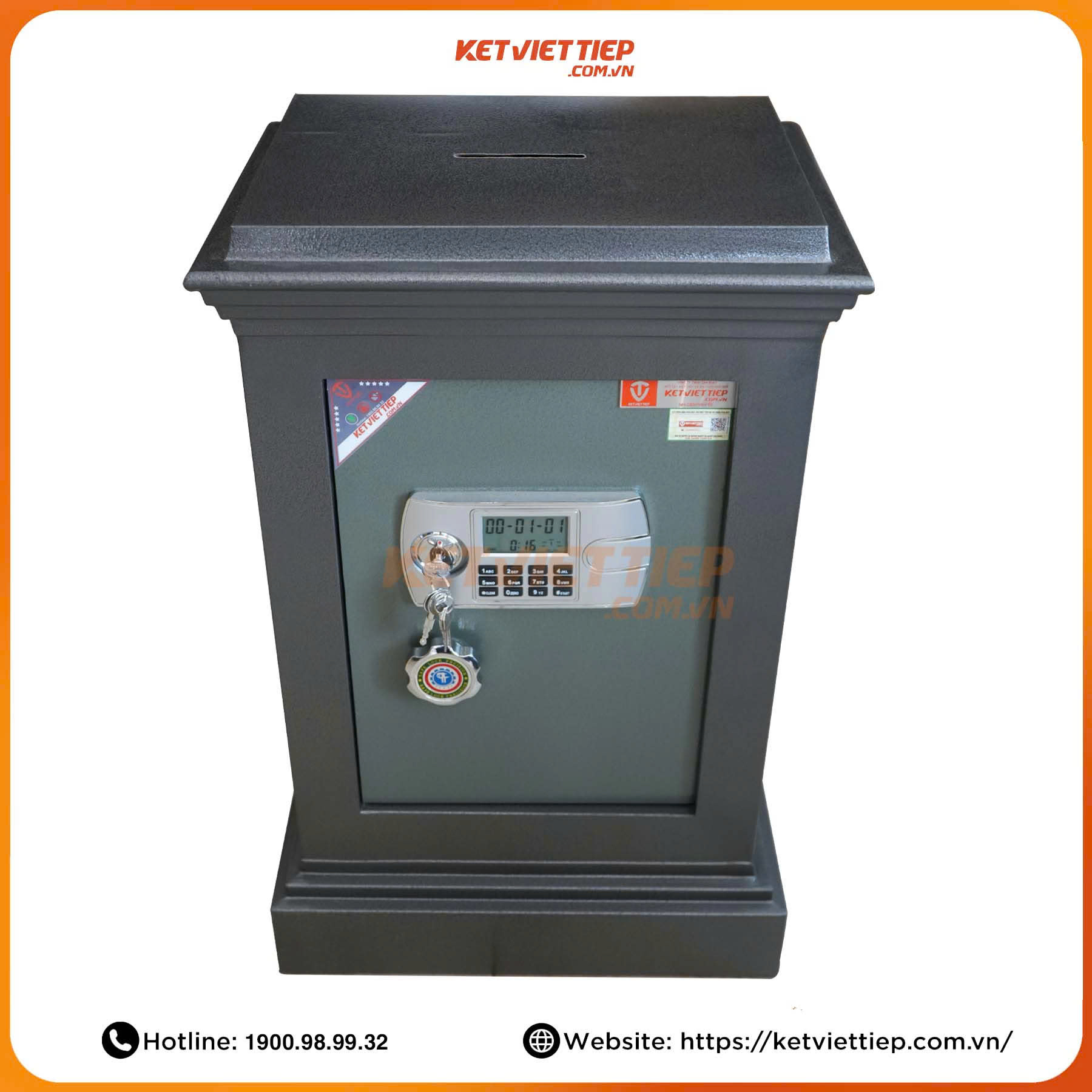 Két Sắt Công Đức mầu đỏ Có Khe Bỏ Tiền Khóa Điện Tử CĐ80 chống cậy phá