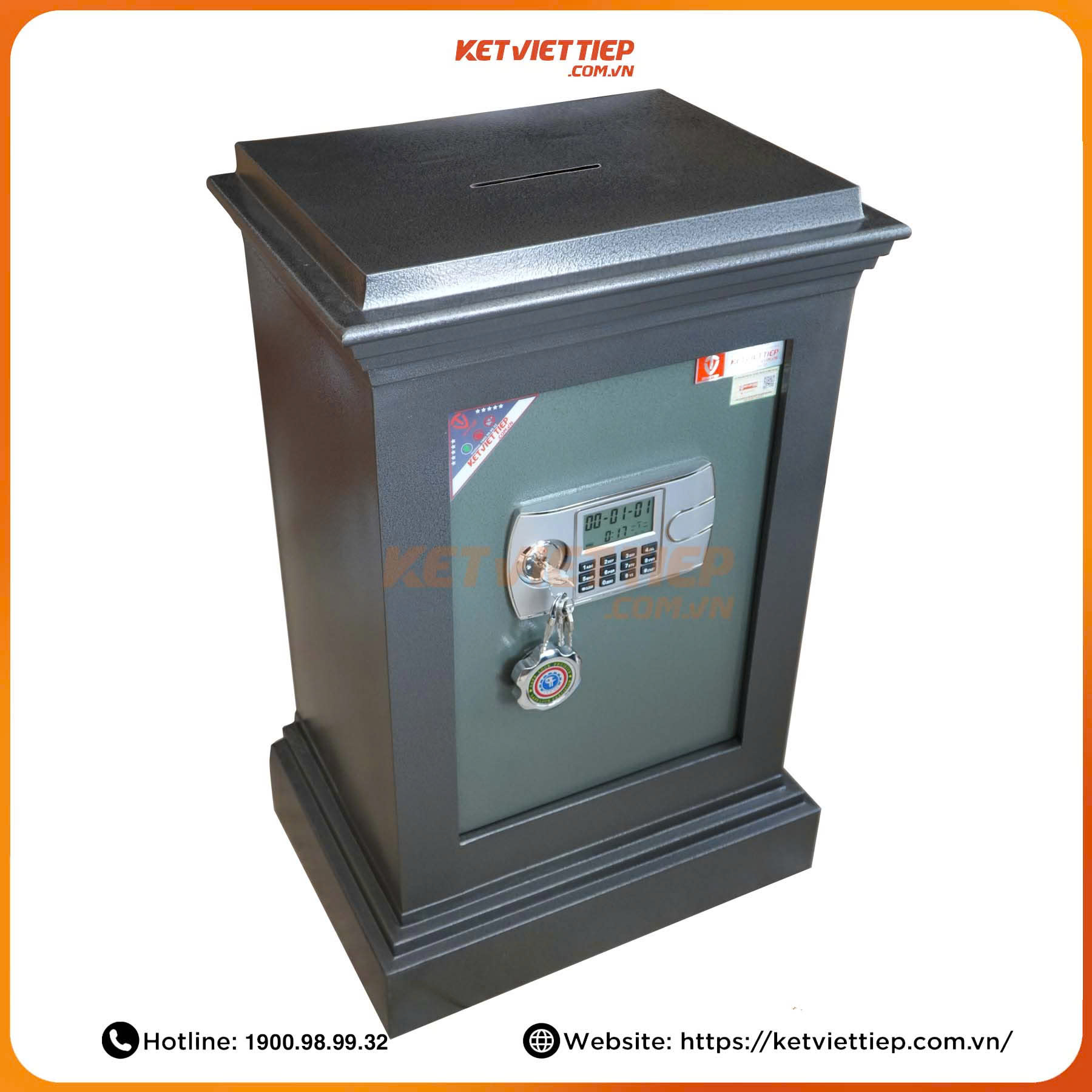 Két Sắt Công Đức mầu đỏ Có Khe Bỏ Tiền Khóa Điện Tử CĐ80 chống cậy phá