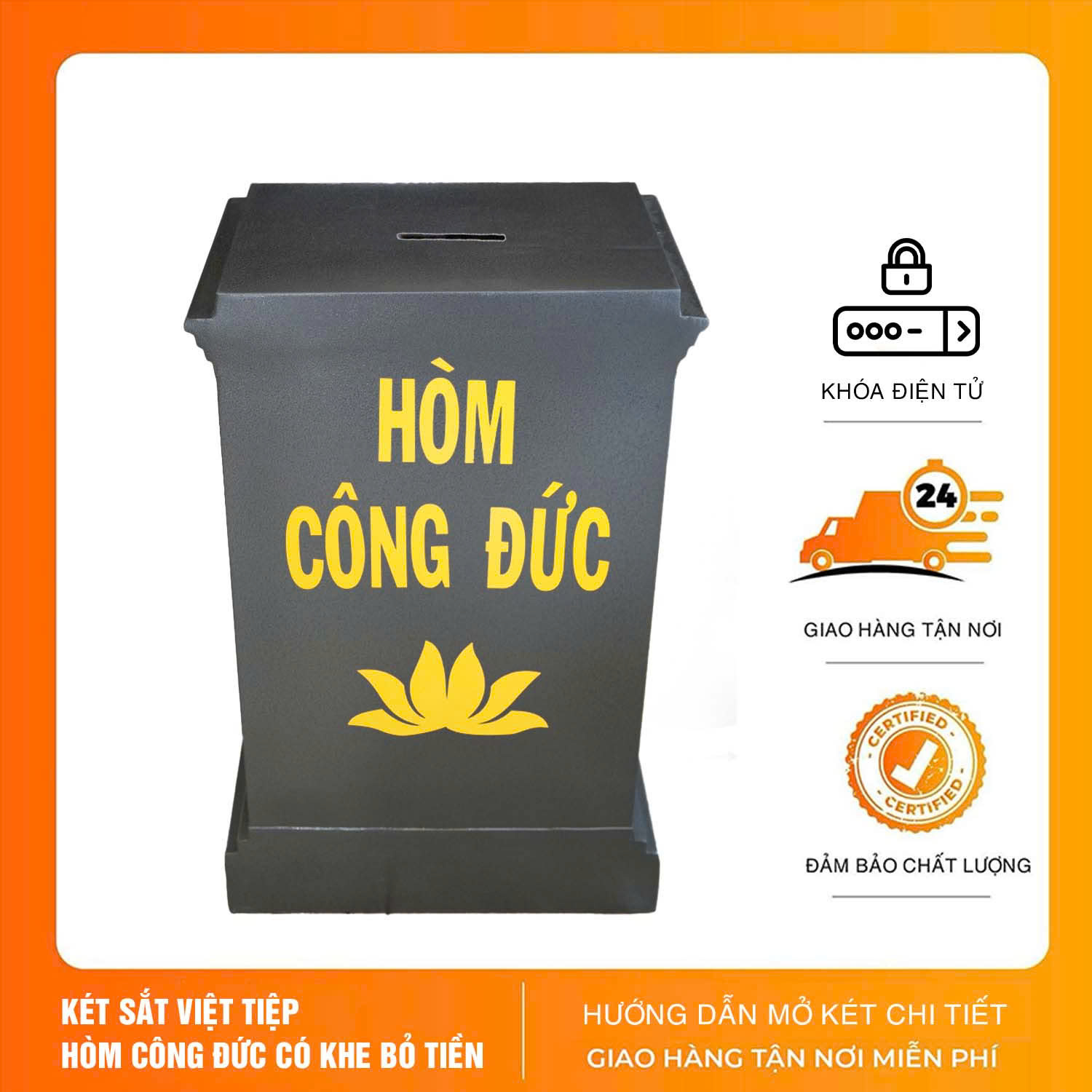 Két Sắt Công Đức Có Khe Bỏ Tiền Khóa Điện Tử CĐ100