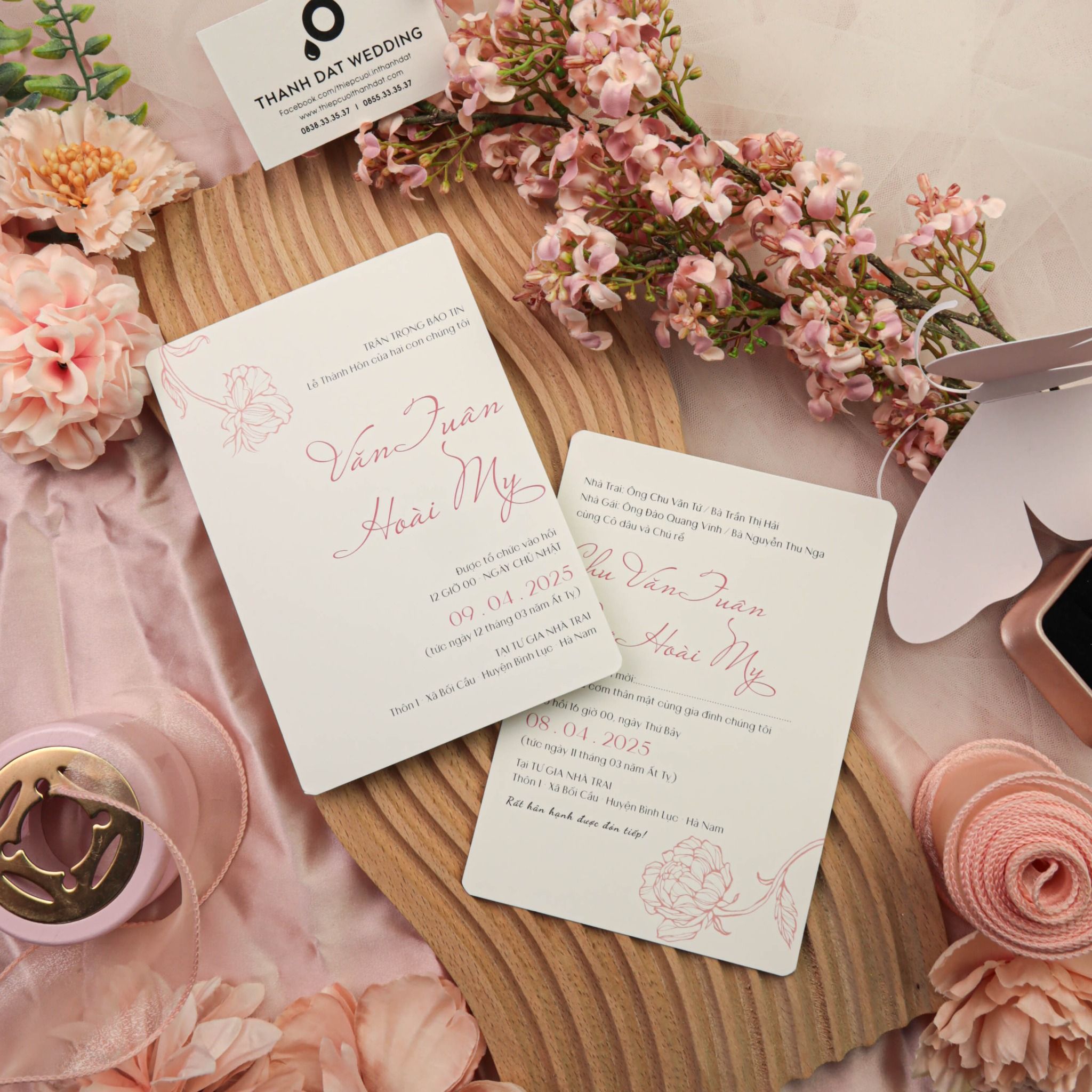  Thiệp Cưới Hoa Lá Tone Hồng Tạo Nên Vẻ Tinh Tế Quyến Rũ ∞ TD-B0016 