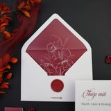 Thiệp Cưới Tối Giản Hoa Lá Sắc Đỏ ∞ TD-A0038 