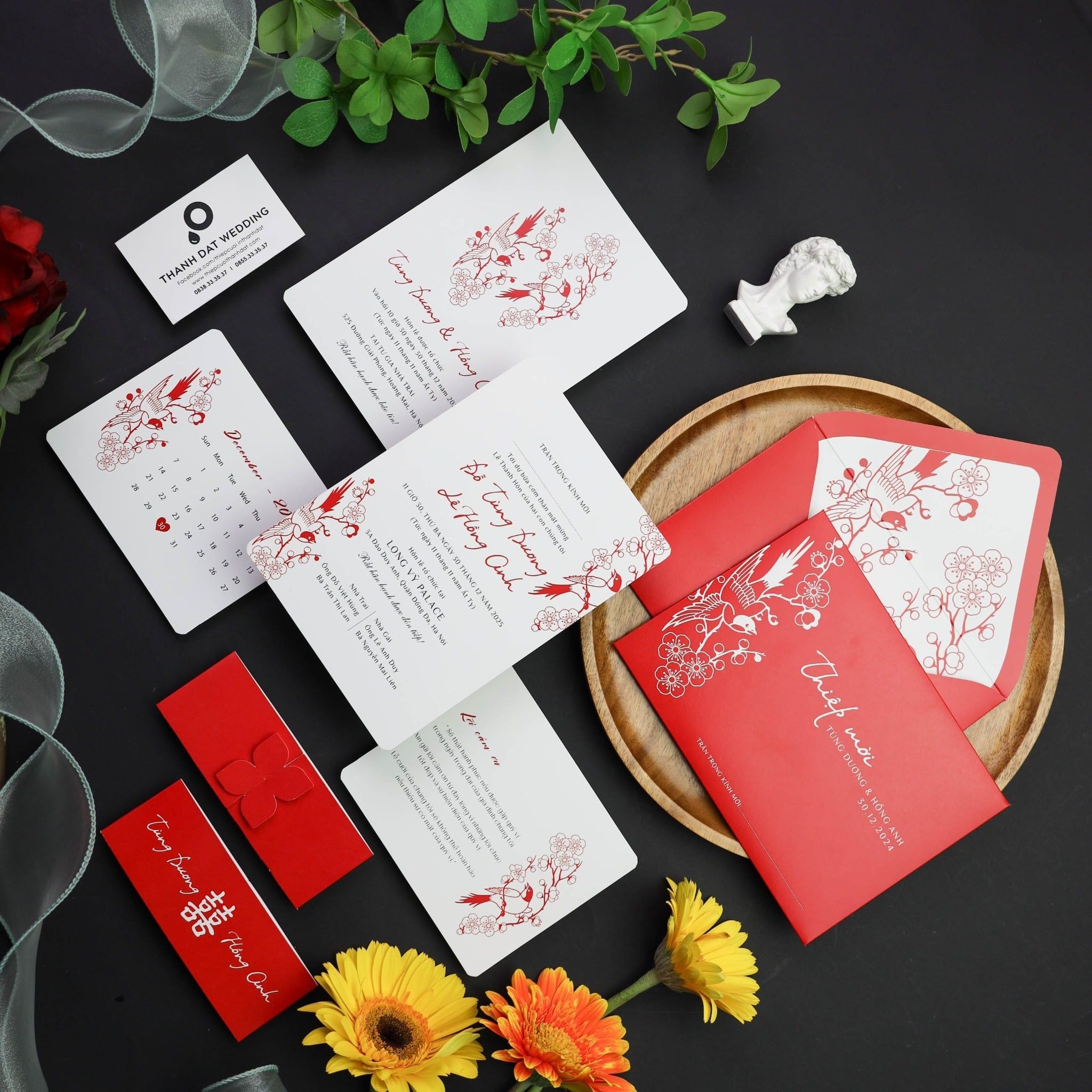  Thiệp Cưới Song Hỷ - Hạc Sắc Xuân Hồng ∞ TD-A0064 