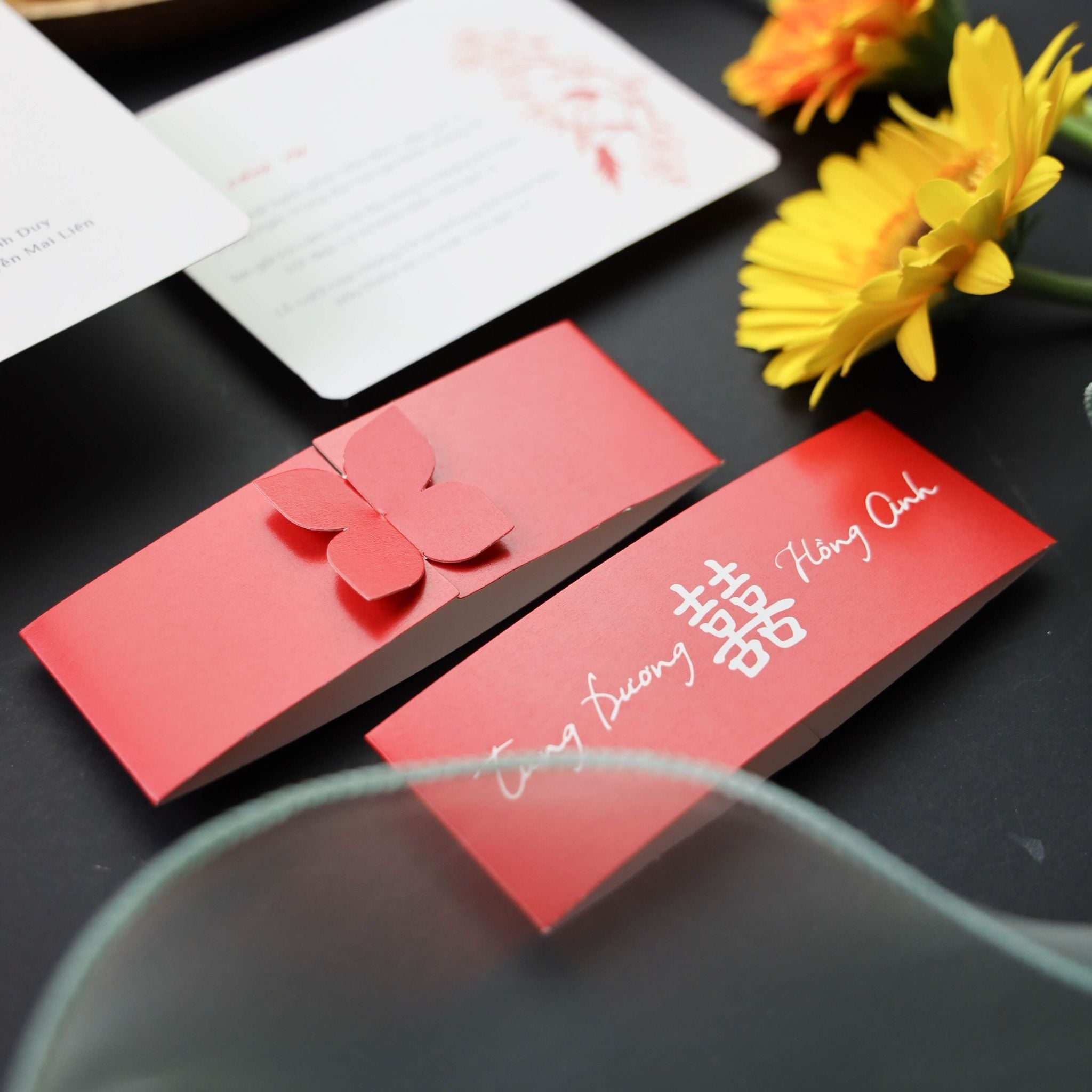  Thiệp Cưới Song Hỷ - Hạc Sắc Xuân Hồng ∞ TD-A0064 