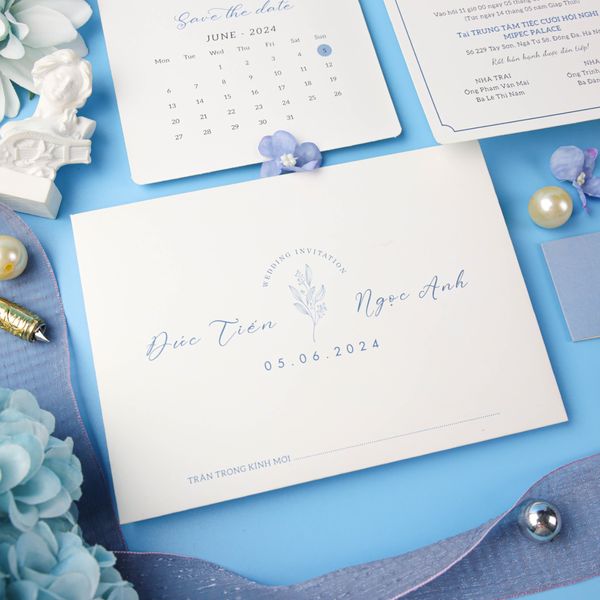  Thiệp Cưới Hoa Sắc Xanh Hiện Đại ∞ TD-A0015 