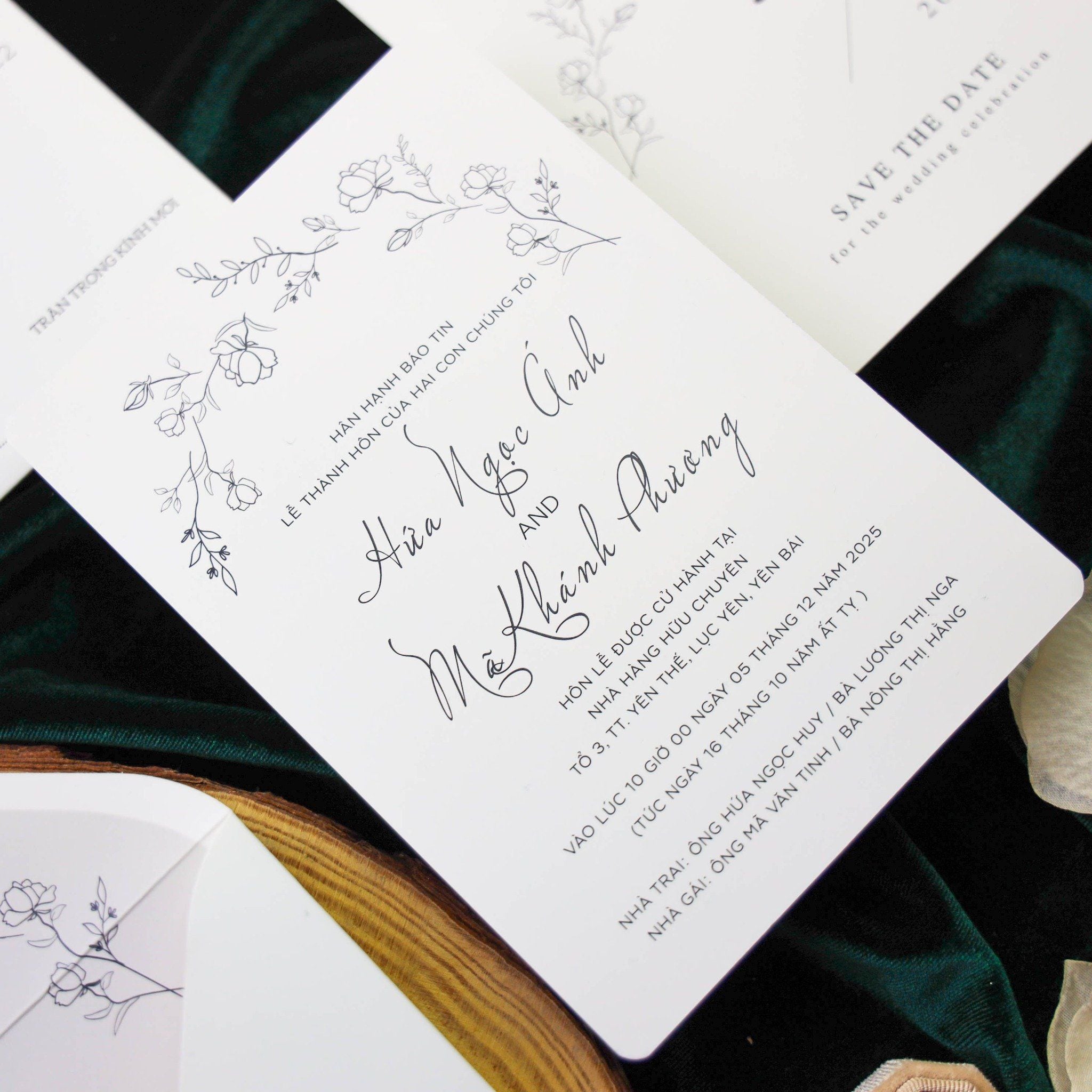  Thiệp Trắng Đen Thanh Lịch – Elegant Monochrome Wedding Card ∞ TD-B0035 