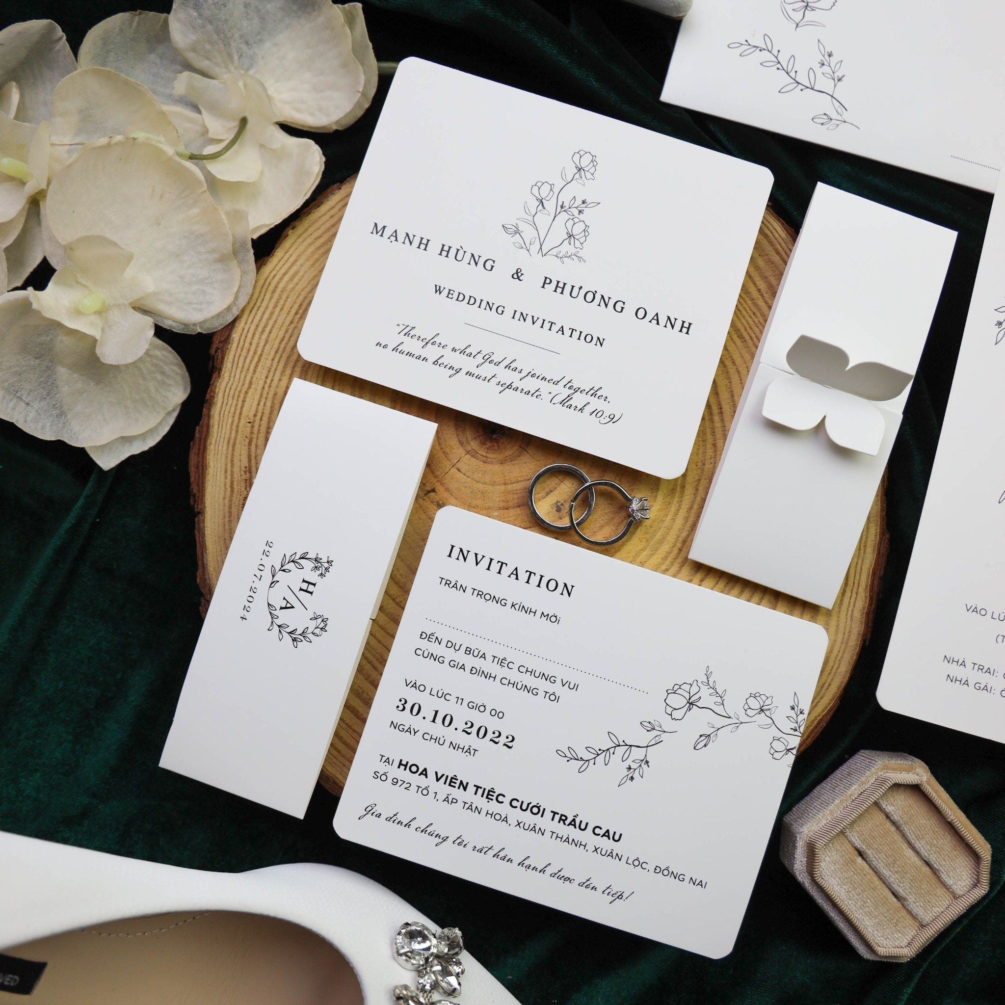  Thiệp Trắng Đen Thanh Lịch – Elegant Monochrome Wedding Card ∞ TD-B0035 