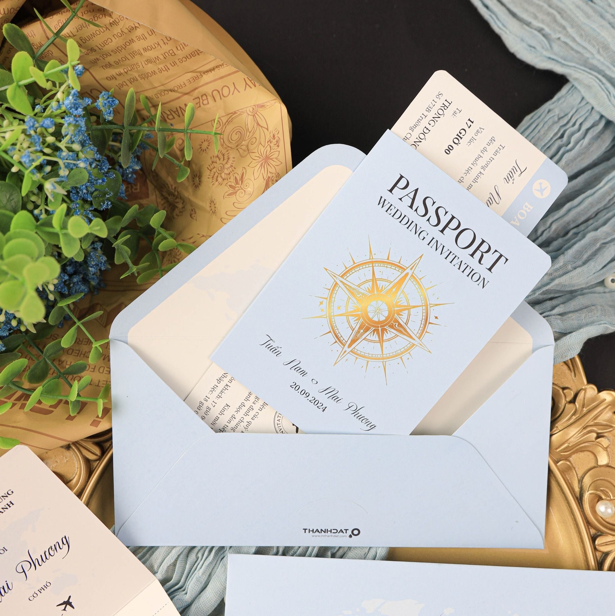  Thiệp Cưới Passport Tông Màu Xanh Nhạt Hiện Đại Và Độc Đáo ∞ TD-PS0002.B 