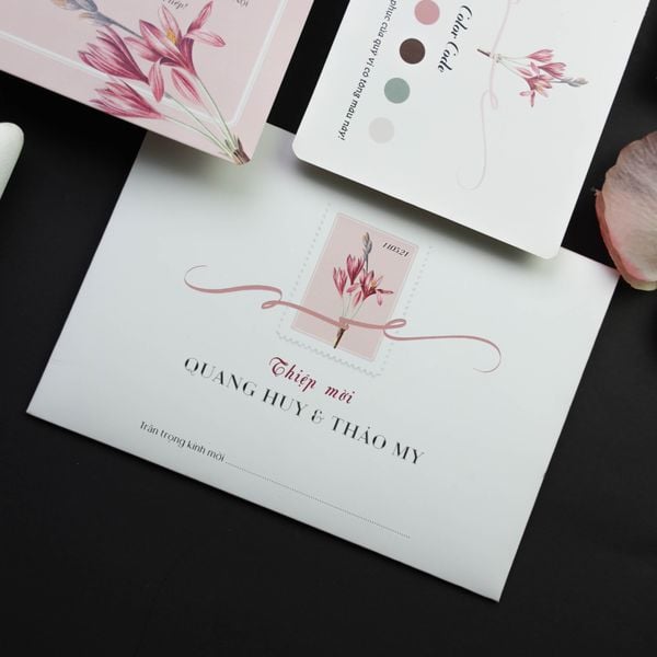  Thiệp Cưới Hoa Thanh Nhã – Graceful Pink Wedding Card ∞ TD-B0029 