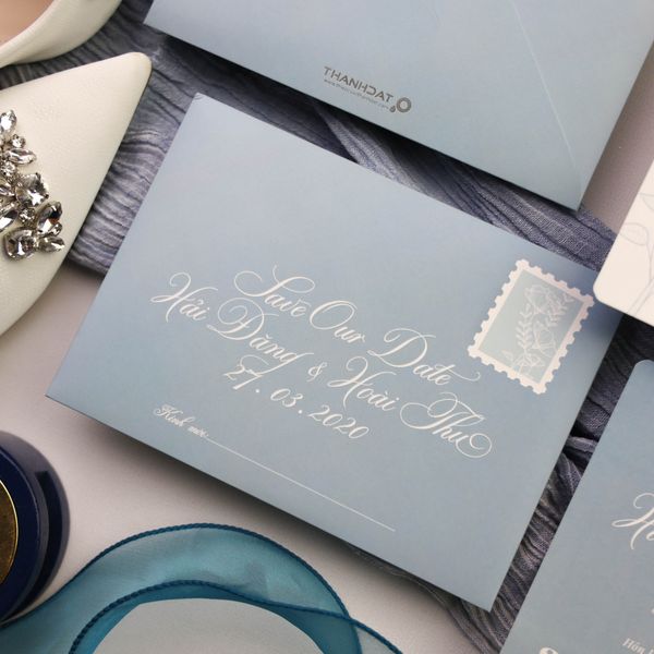 Thiệp Cưới Thanh Lịch Tông Xanh – Elegant Blue Wedding Card ∞ TD-B0049 