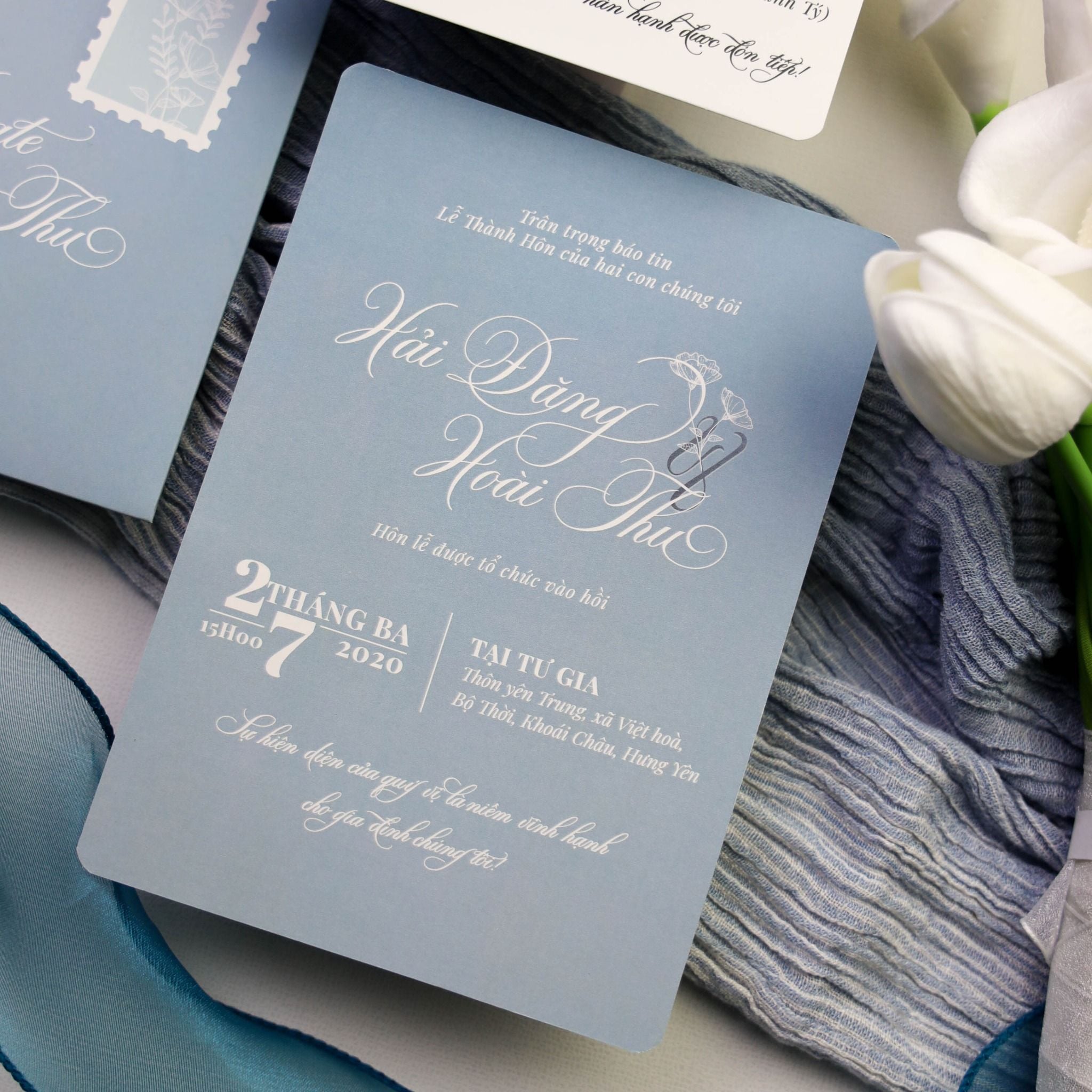  Thiệp Cưới Thanh Lịch Tông Xanh – Elegant Blue Wedding Card ∞ TD-B0049 