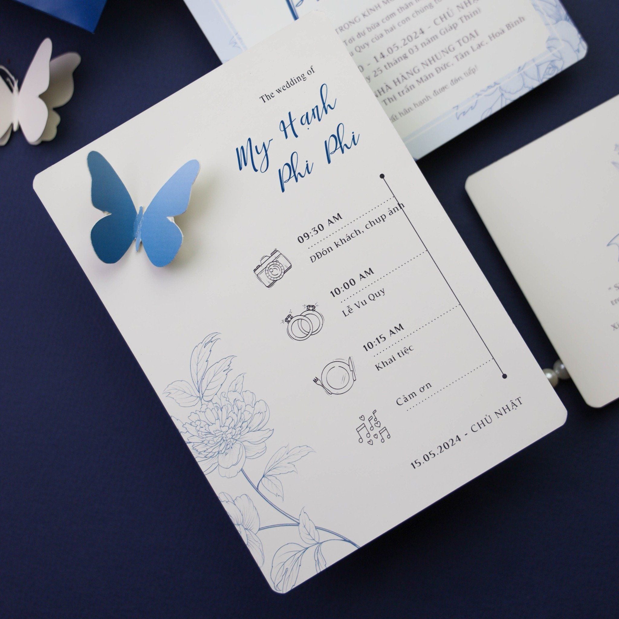  Thiệp Cưới Xanh Navy Tối Giản Sang Trọng ∞ TD-B0008 