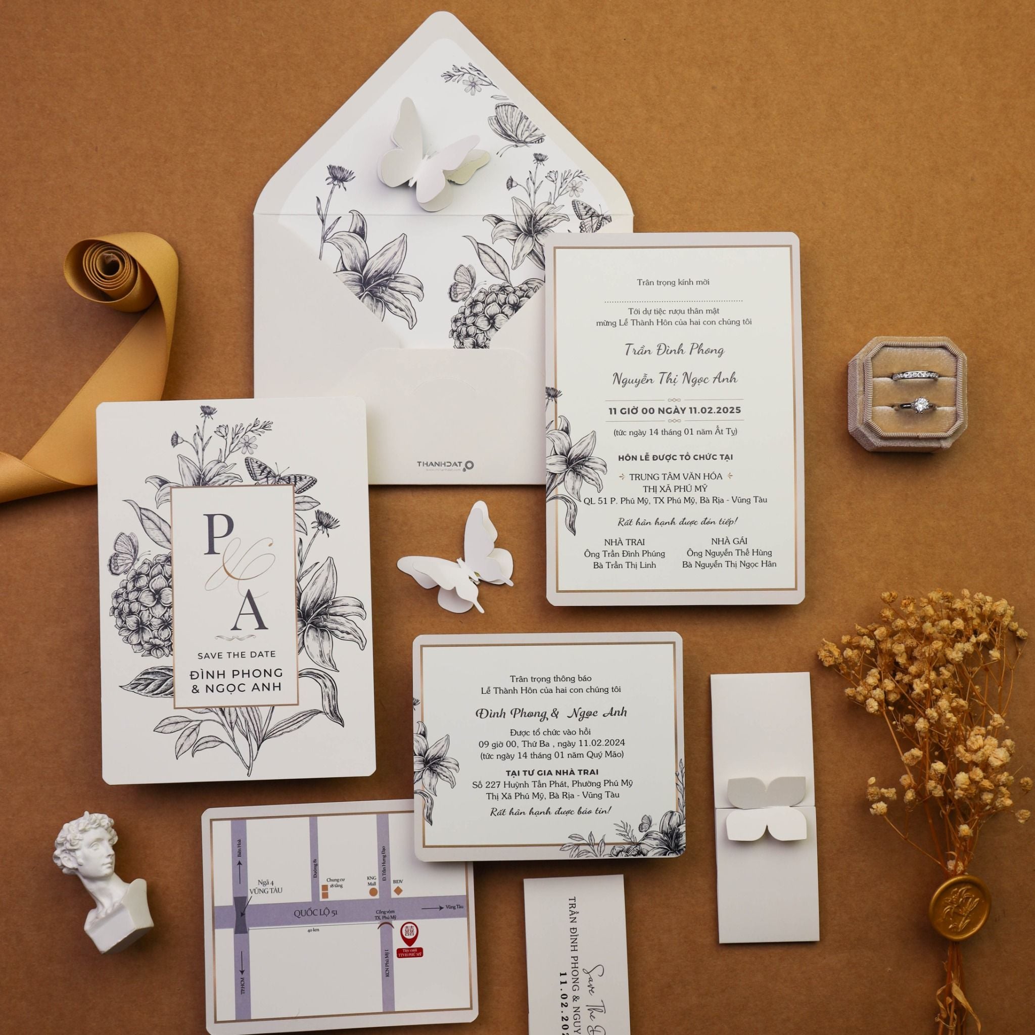  Thiệp Cưới Tối Giản Hoa Nhẹ Nhàng – Minimal Floral Invitation ∞ TD-B0020 