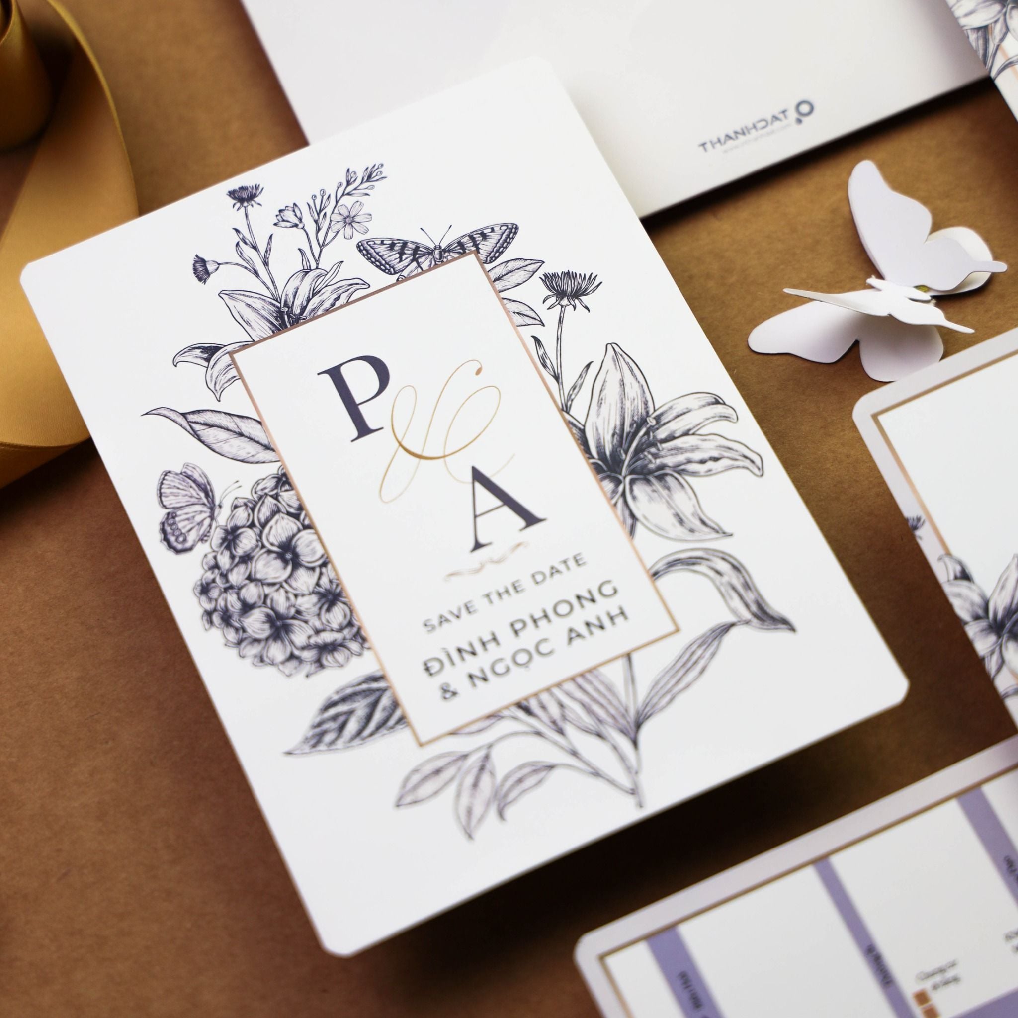  Thiệp Cưới Tối Giản Hoa Nhẹ Nhàng – Minimal Floral Invitation ∞ TD-B0020 