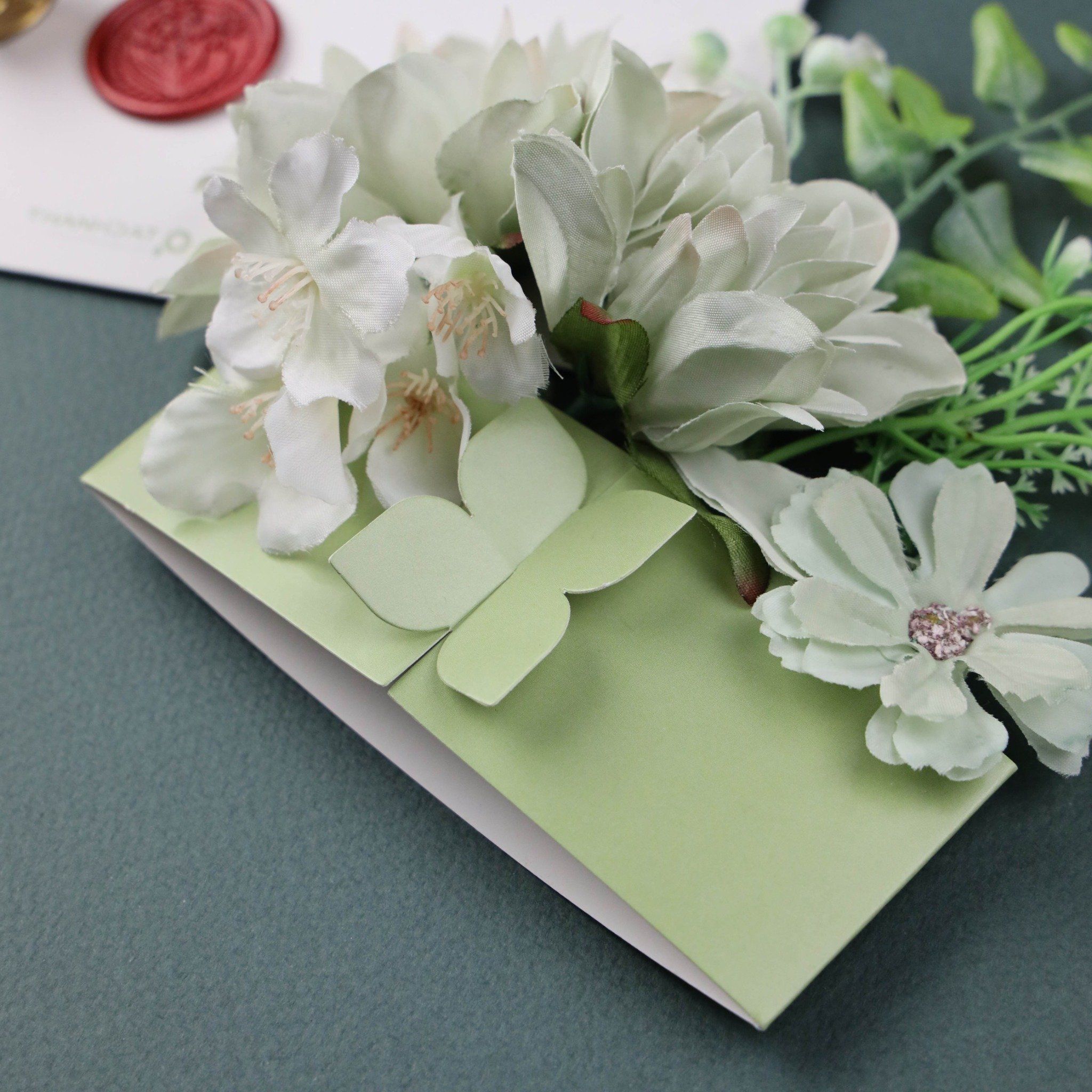  Thiệp Cưới Hoa Lá Sắc Xanh Tinh Tế Lãng Mạn ∞ TD-M0003 