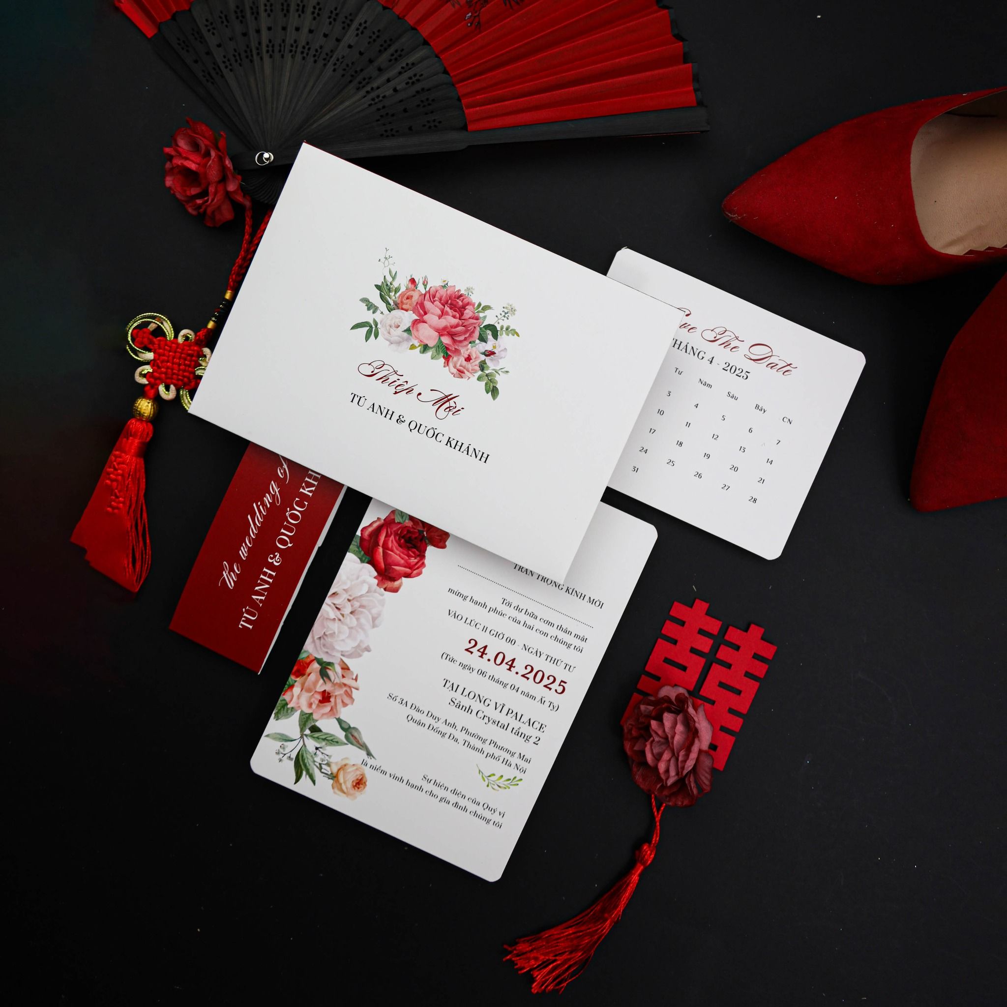  Thiệp Cưới Hoa Lá Sắc Đỏ Vẻ Đẹp Tinh Tế Lãng Mạn ∞ TD-A0026 