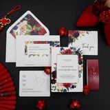  Thiệp Cưới Tối Giản Hoa Lá Sắc Đỏ ∞ TD-A0046 