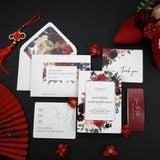  Thiệp Cưới Tối Giản Hoa Lá Sắc Đỏ ∞ TD-A0046 