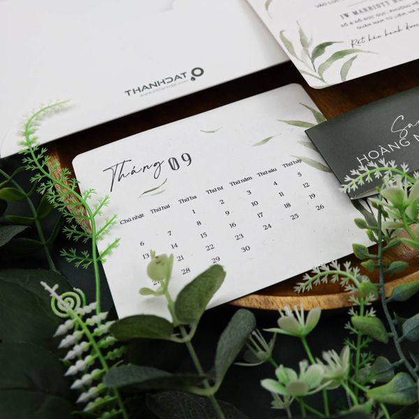 Thiệp Cưới Tối Giản Hoa Lá Sắc Xanh ∞ TD-A0211 