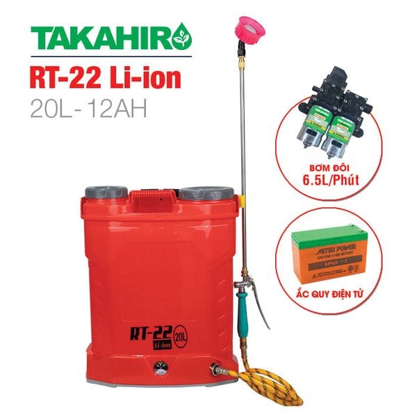 Bình xịt điện TAKAHIRO RT-22 Li-ion (20L, 12AH, bơm đôi)