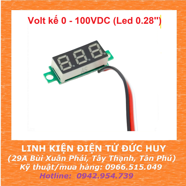 Màn hình volt kế 0~100VDC, 3 dây (Led 0.28'')