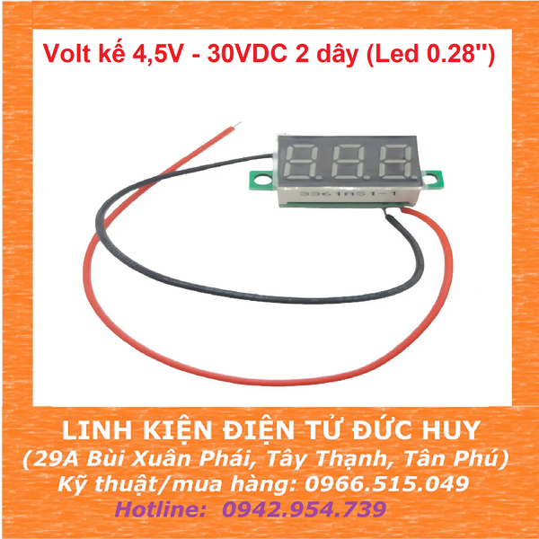 Màn hình volt kế 3V~40VDC 2 dây (Led 0.28'')
