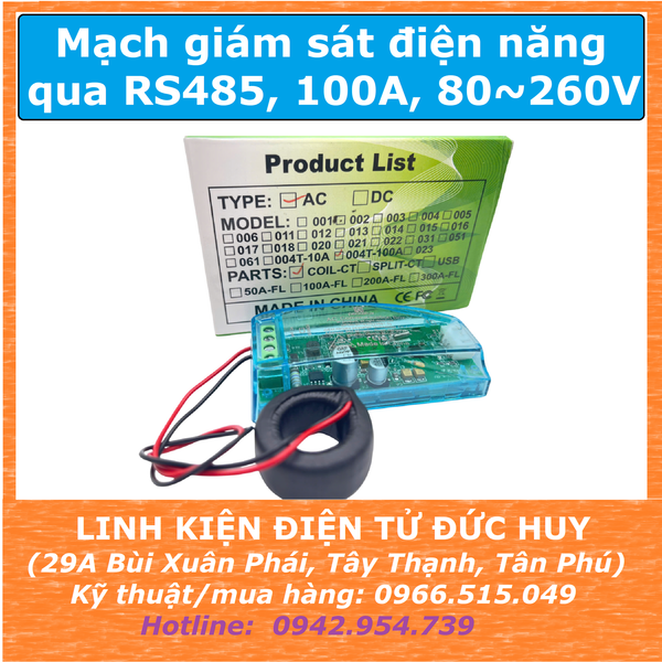 PZEM-004T MẠCH GIÁM SÁT ĐIỆN NĂNG, ĐO ĐIỆN NĂNG AC UART TTL, CUỘN CT ĐÓNG